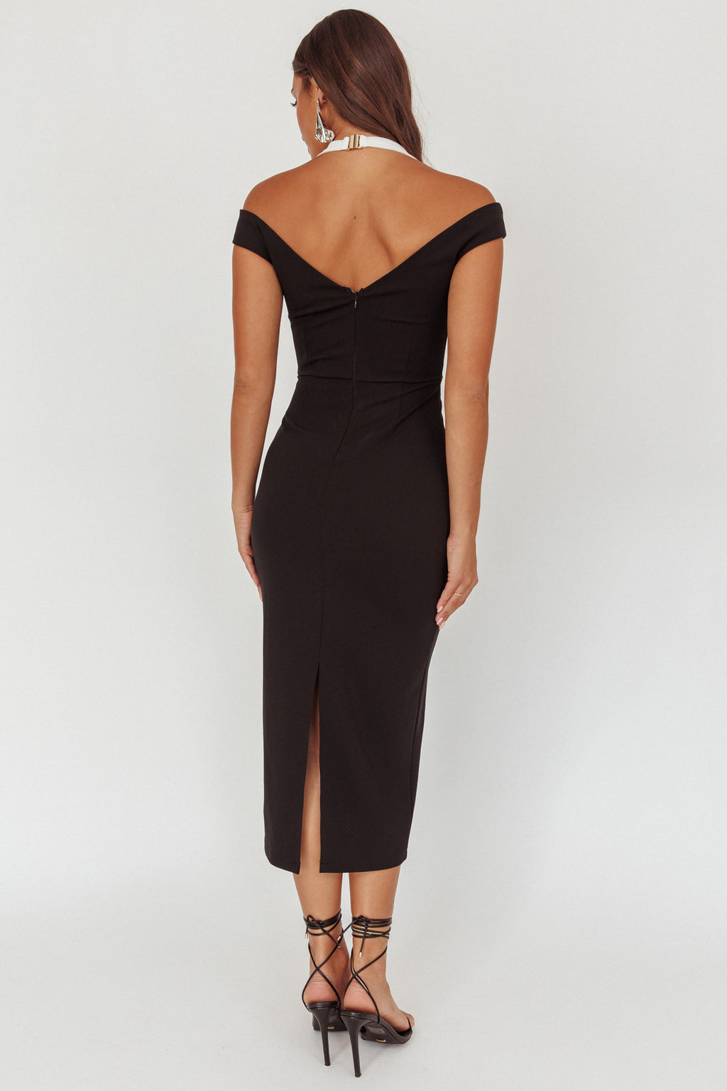 Tyla Contrast Mesh Halter Midi Dress Black by Selfie Leslie Australia