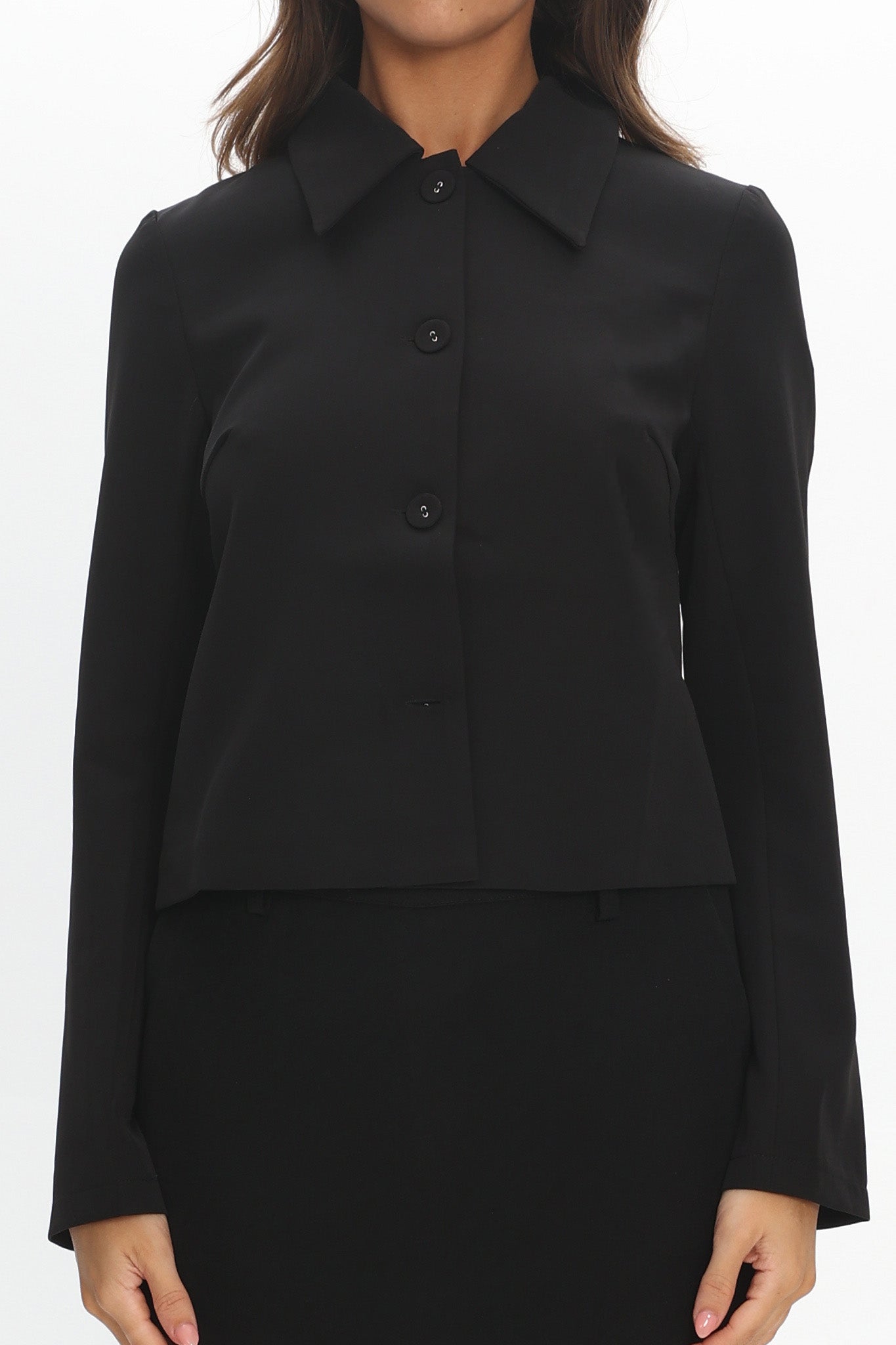 Marsha Button Front Crop Jacket Black by Selfie Leslie Australia