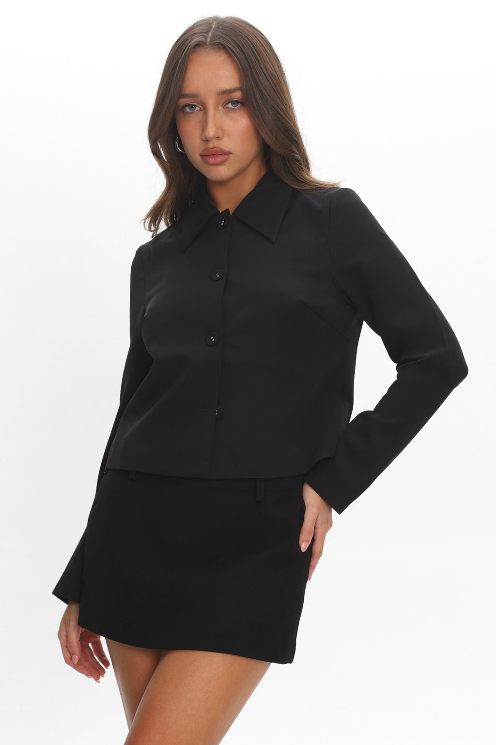 Marsha Button Front Crop Jacket Black by Selfie Leslie Australia
