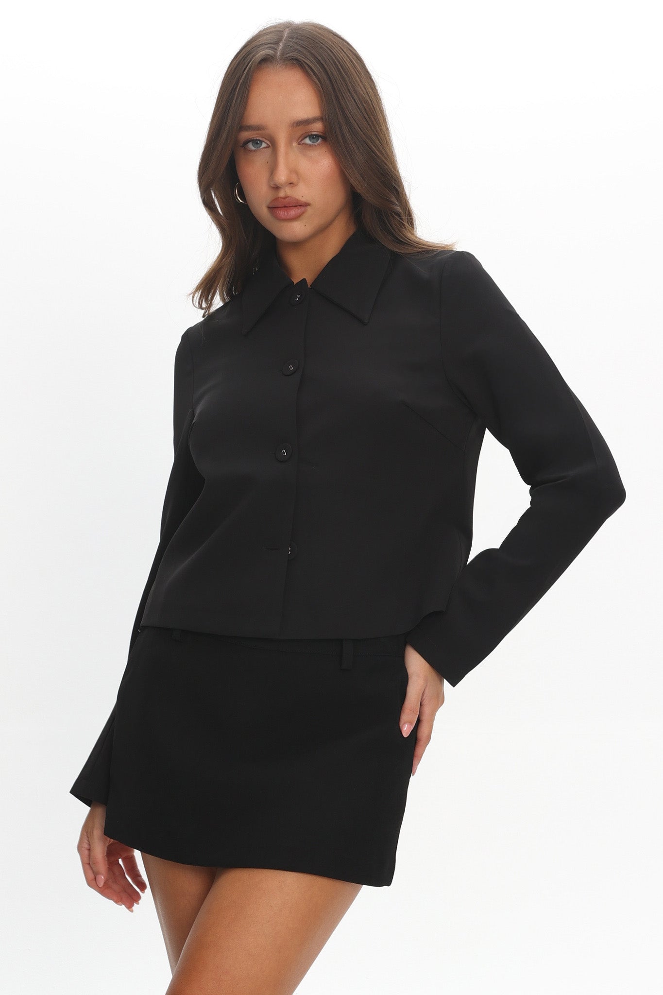 Marsha Button Front Crop Jacket Black by Selfie Leslie Australia