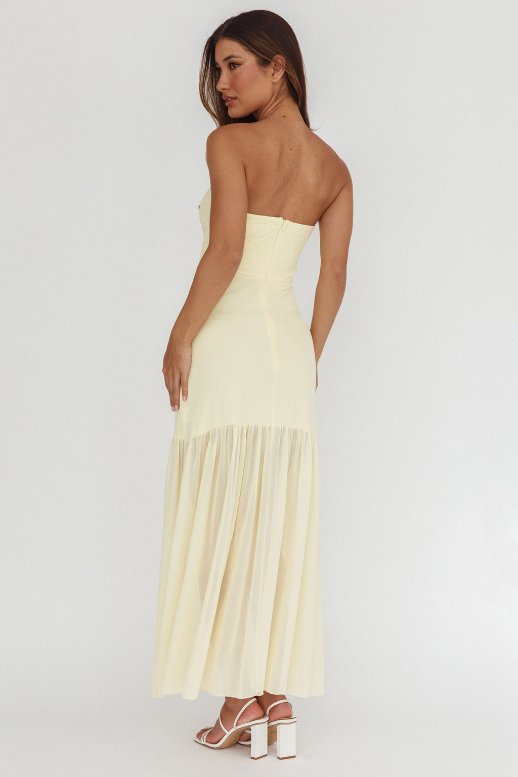 Wilma Sheer Hem Strapless Midi Dress Butter by Selfie Leslie Australia