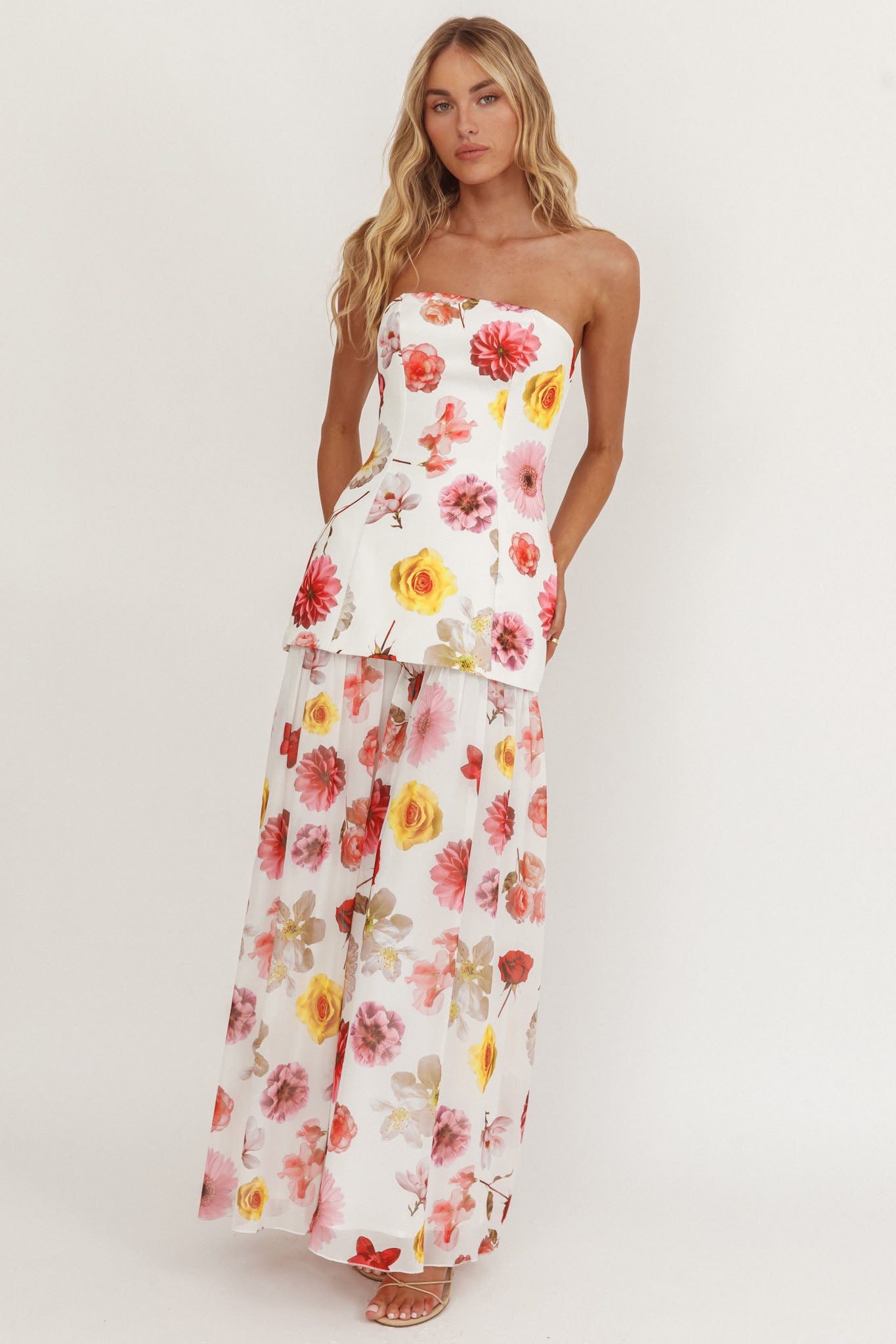 Wilma Flowy Hem Strapless Maxi Dress Floral by Selfie Leslie Australia