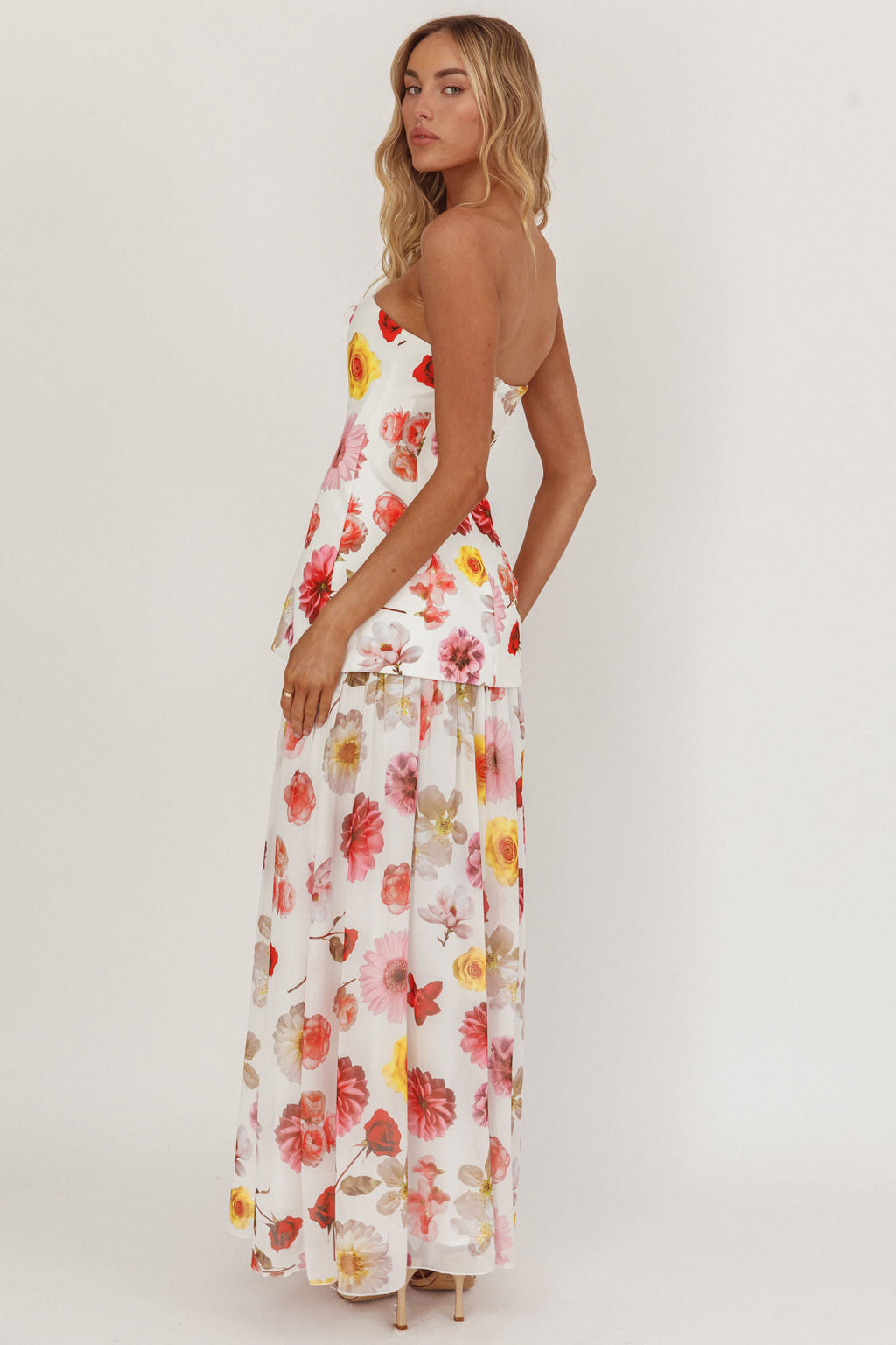 Wilma Flowy Hem Strapless Maxi Dress Floral by Selfie Leslie Australia