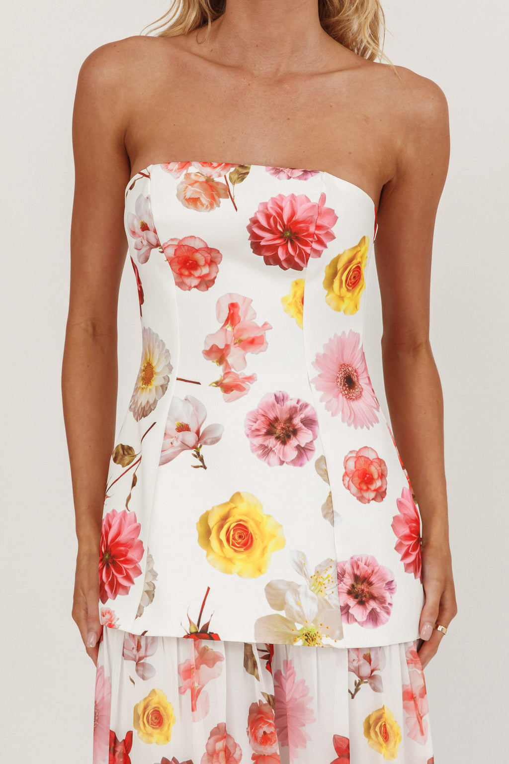 Wilma Flowy Hem Strapless Maxi Dress Floral by Selfie Leslie Australia