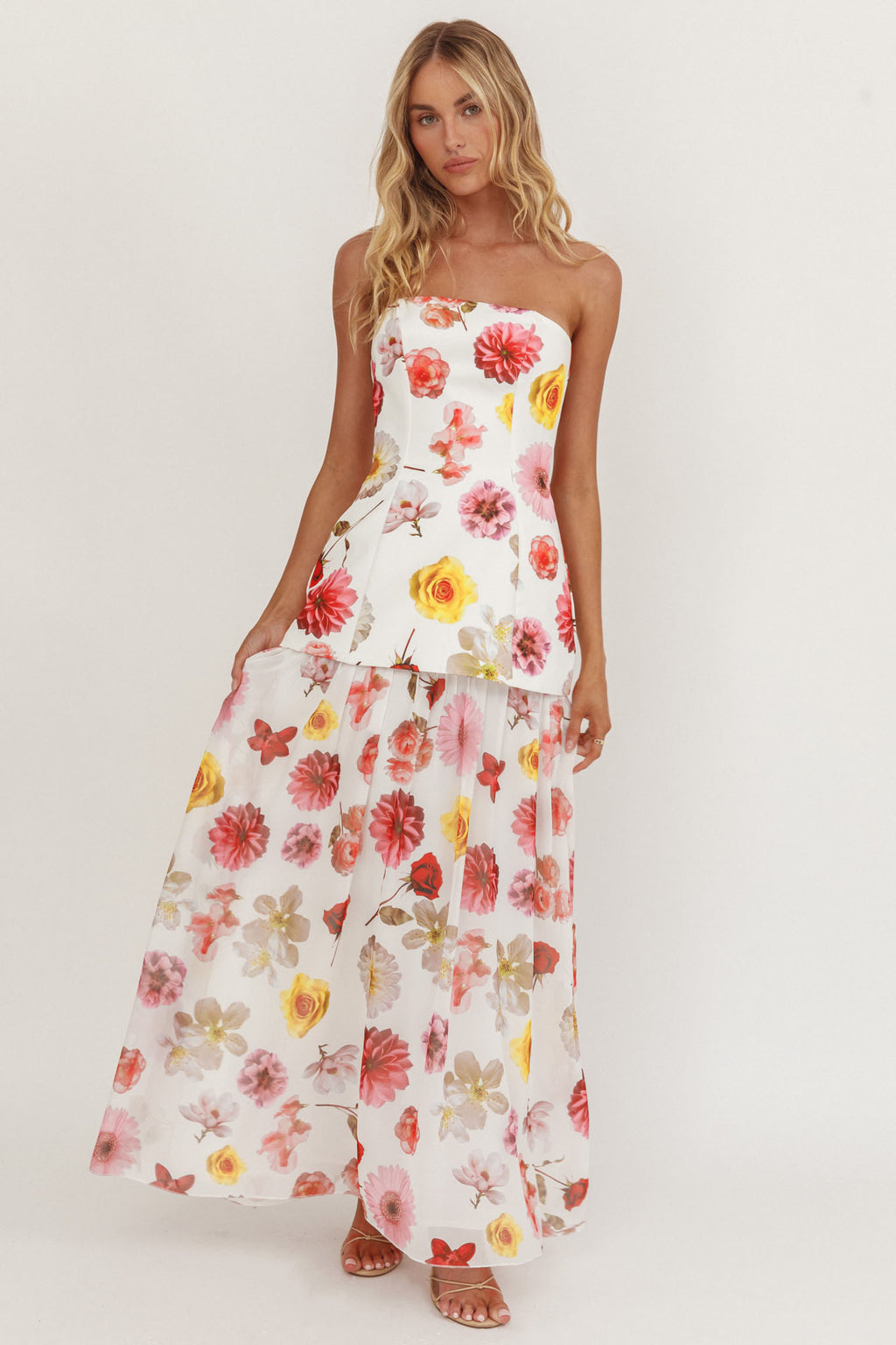 Wilma Flowy Hem Strapless Maxi Dress Floral by Selfie Leslie Australia