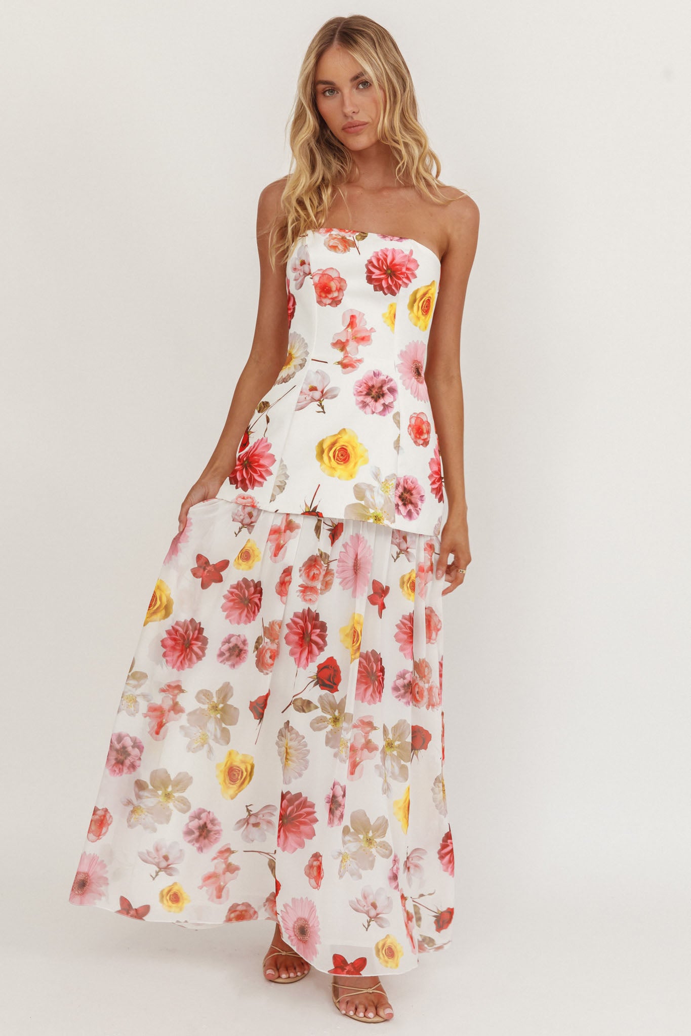 Wilma Flowy Hem Strapless Maxi Dress Floral by Selfie Leslie Australia