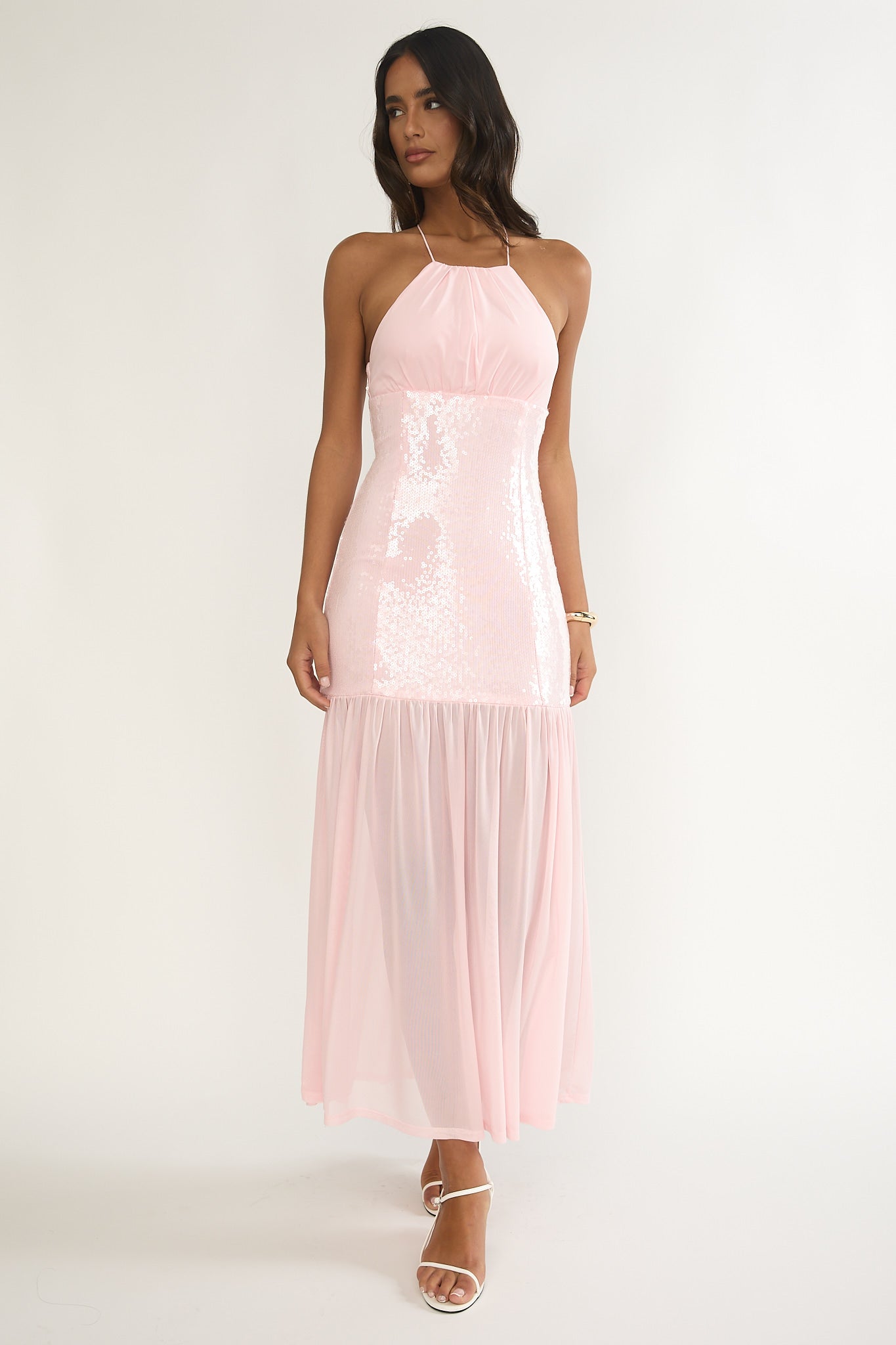 Wilma Sequin Bodice Maxi Dress Pink by Selfie Leslie Australia