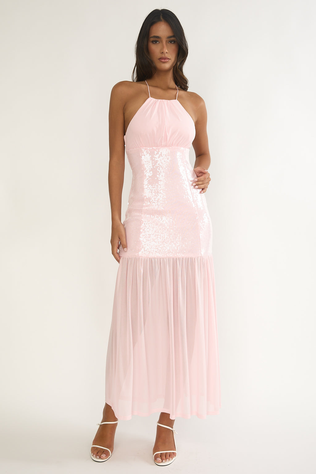 Wilma Sequin Bodice Maxi Dress Pink by Selfie Leslie Australia