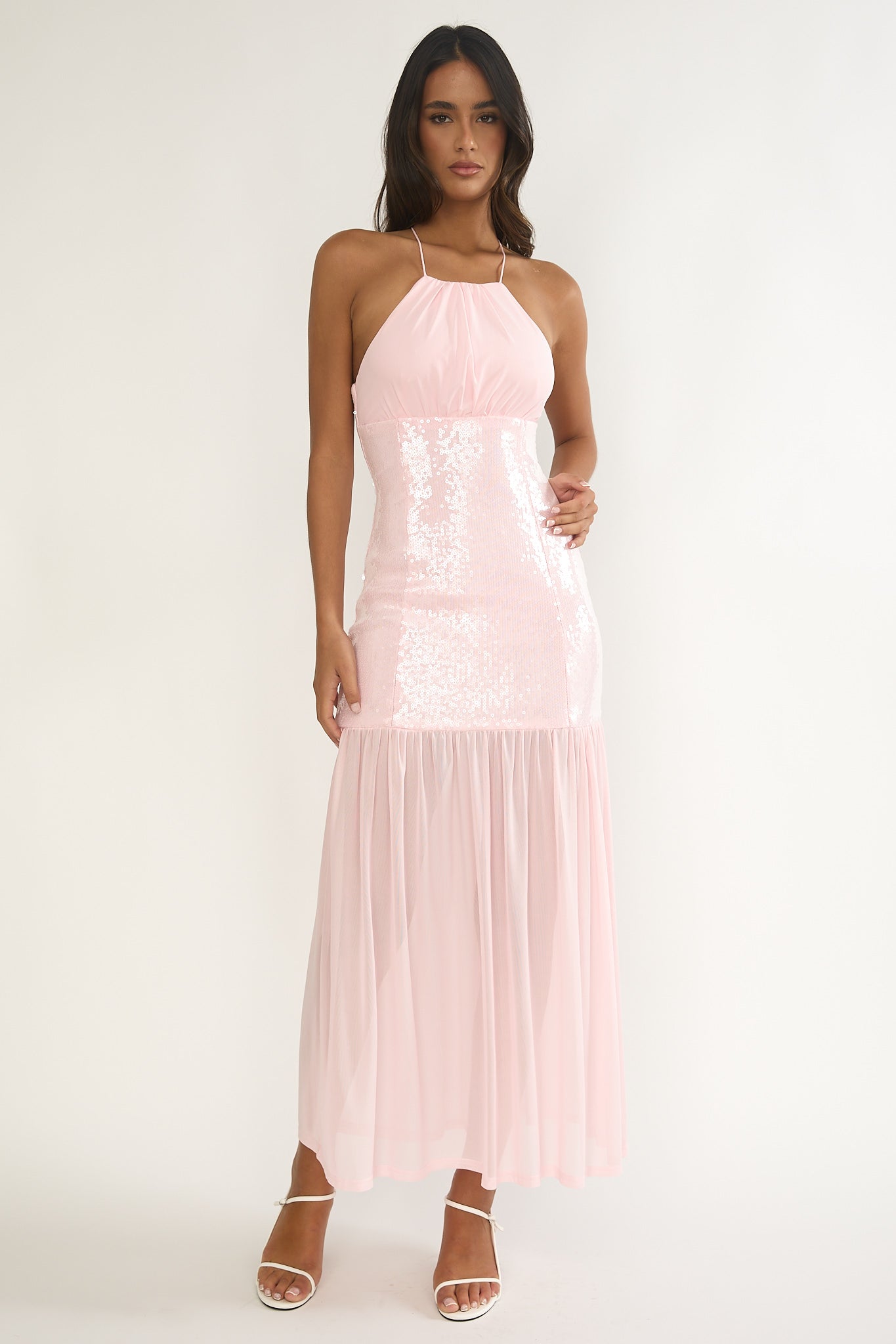 Wilma Sequin Bodice Maxi Dress Pink by Selfie Leslie Australia