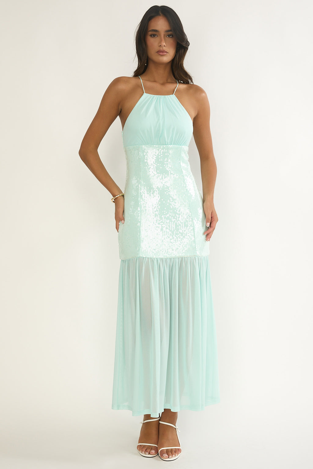 Wilma Sequin Bodice Maxi Dress Mint by Selfie Leslie Australia