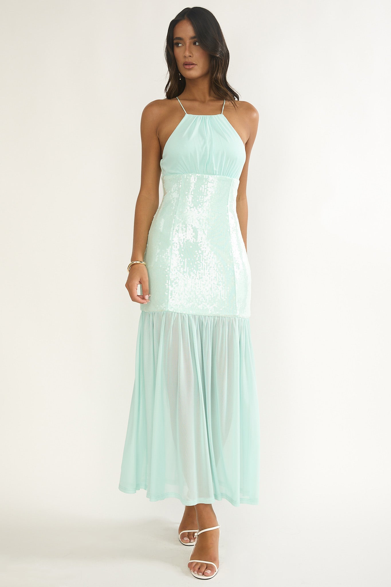 Wilma Sequin Bodice Maxi Dress Mint by Selfie Leslie Australia