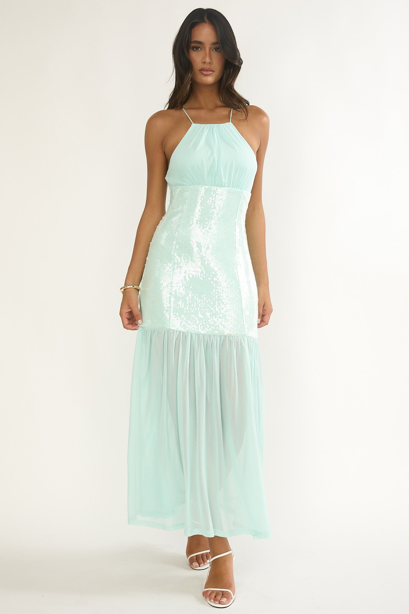 Wilma Sequin Bodice Maxi Dress Mint by Selfie Leslie Australia