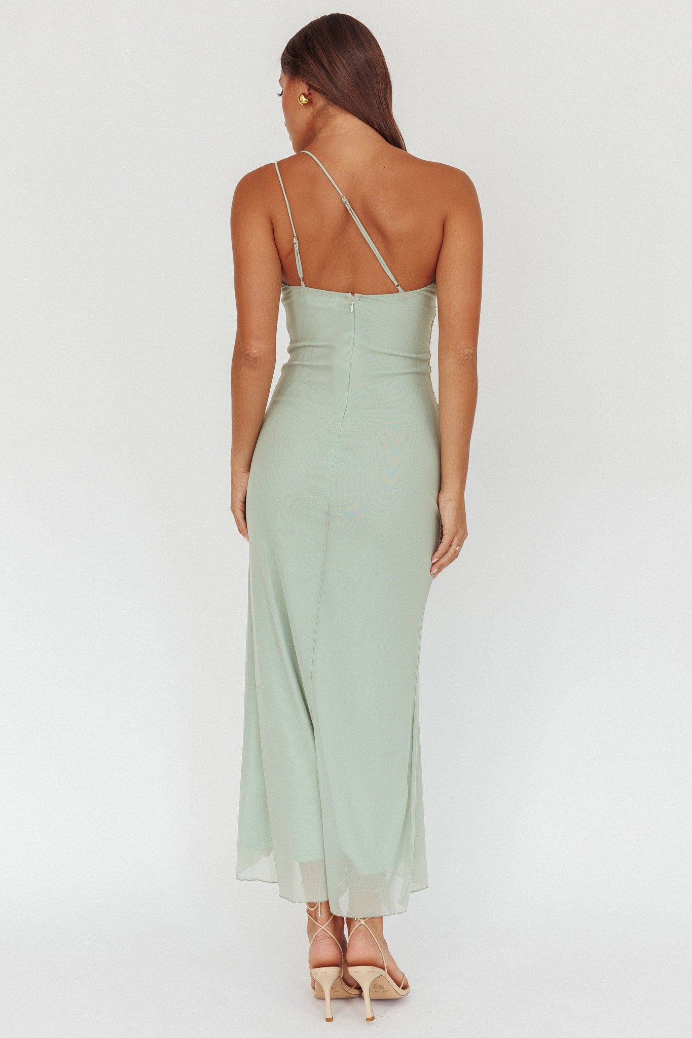 Haven One-Shoulder Ruffle Accent Maxi Dress Sage by Selfie Leslie Australia