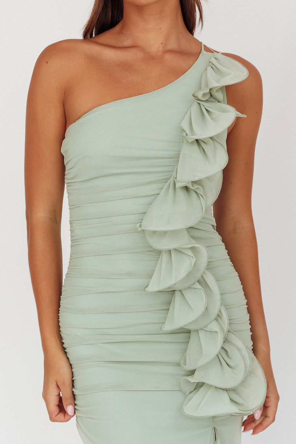 Haven One-Shoulder Ruffle Accent Maxi Dress Sage by Selfie Leslie Australia