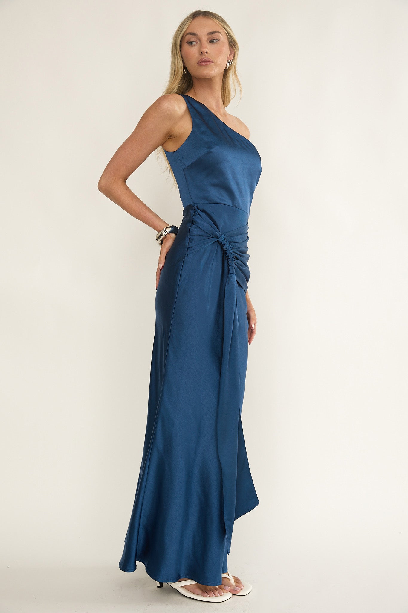 Luli One-Shoulder Waist Sash Maxi Dress Navy by Selfie Leslie Australia