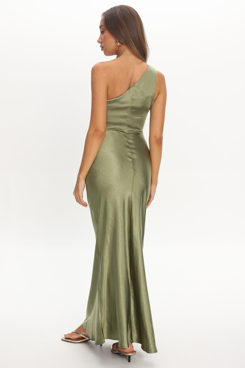 Luli One-Shoulder Waist Sash Maxi Dress Olive by Selfie Leslie Australia