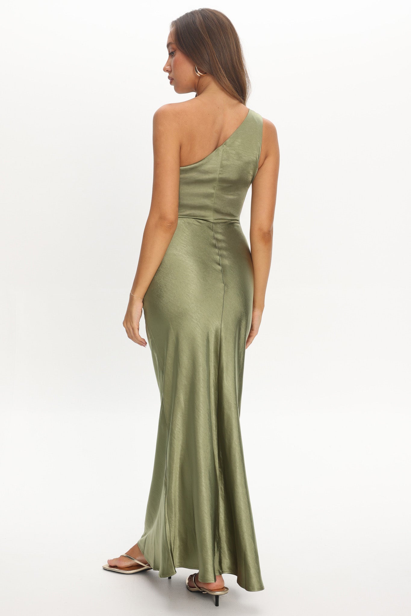 Luli One-Shoulder Waist Sash Maxi Dress Olive by Selfie Leslie Australia
