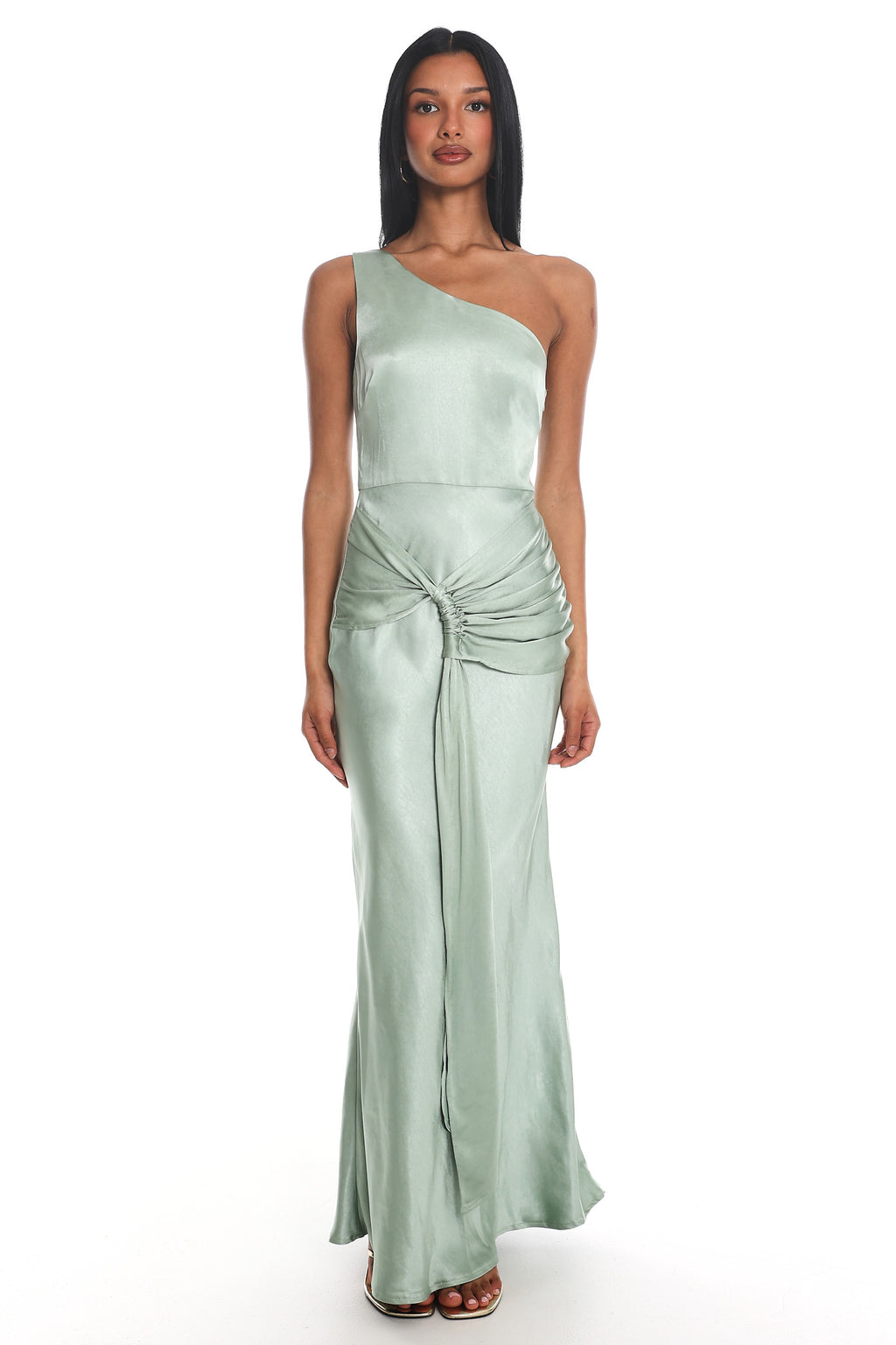 Luli One-Shoulder Waist Sash Maxi Dress Sage by Selfie Leslie Australia