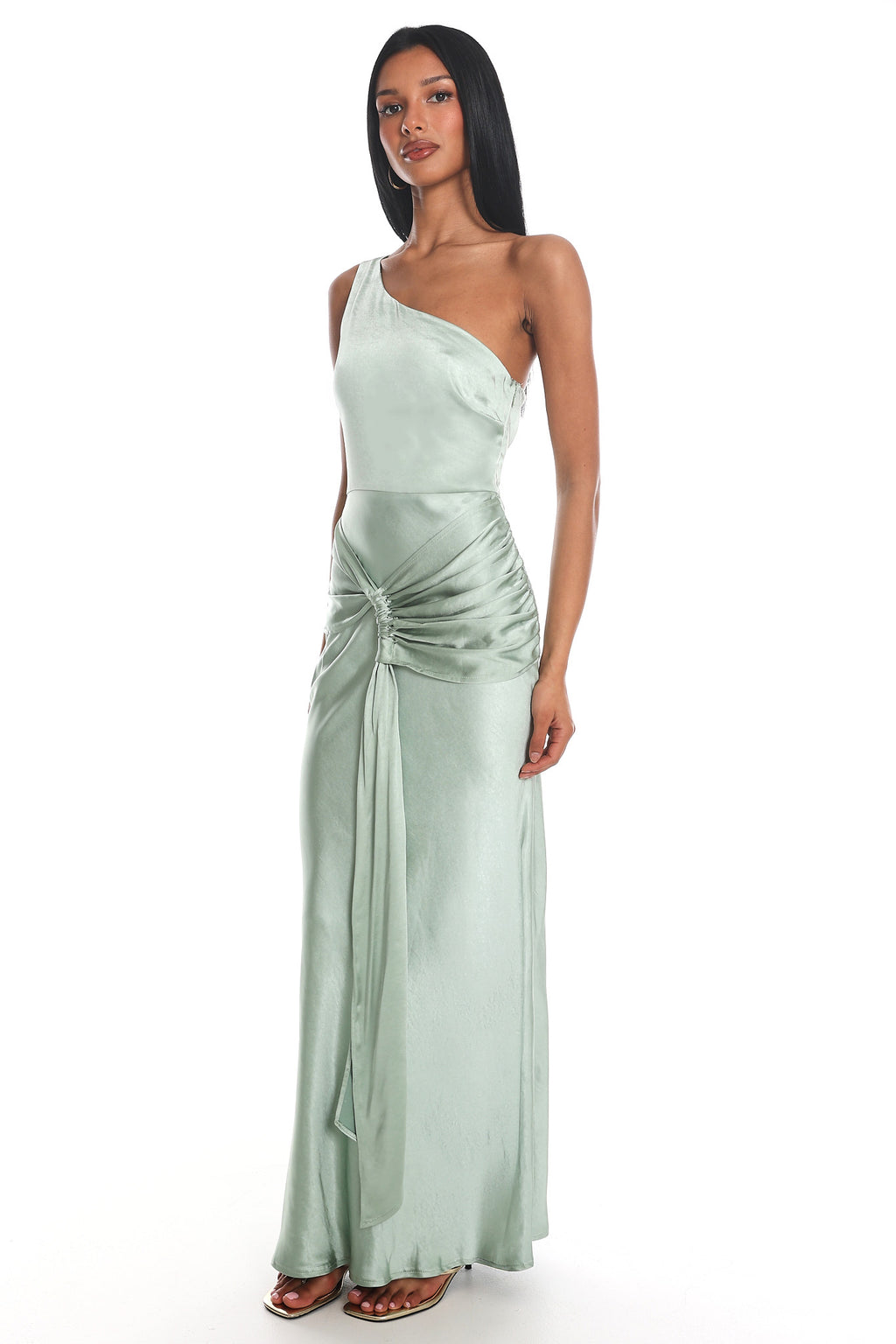 Luli One-Shoulder Waist Sash Maxi Dress Sage by Selfie Leslie Australia