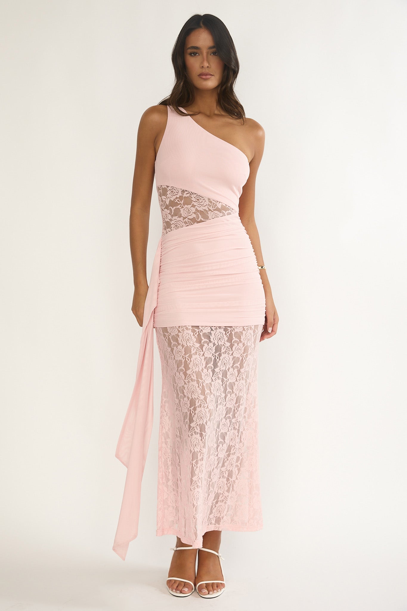 Luli Waist Sash Halter Maxi Dress Lace Pink by Selfie Leslie Australia
