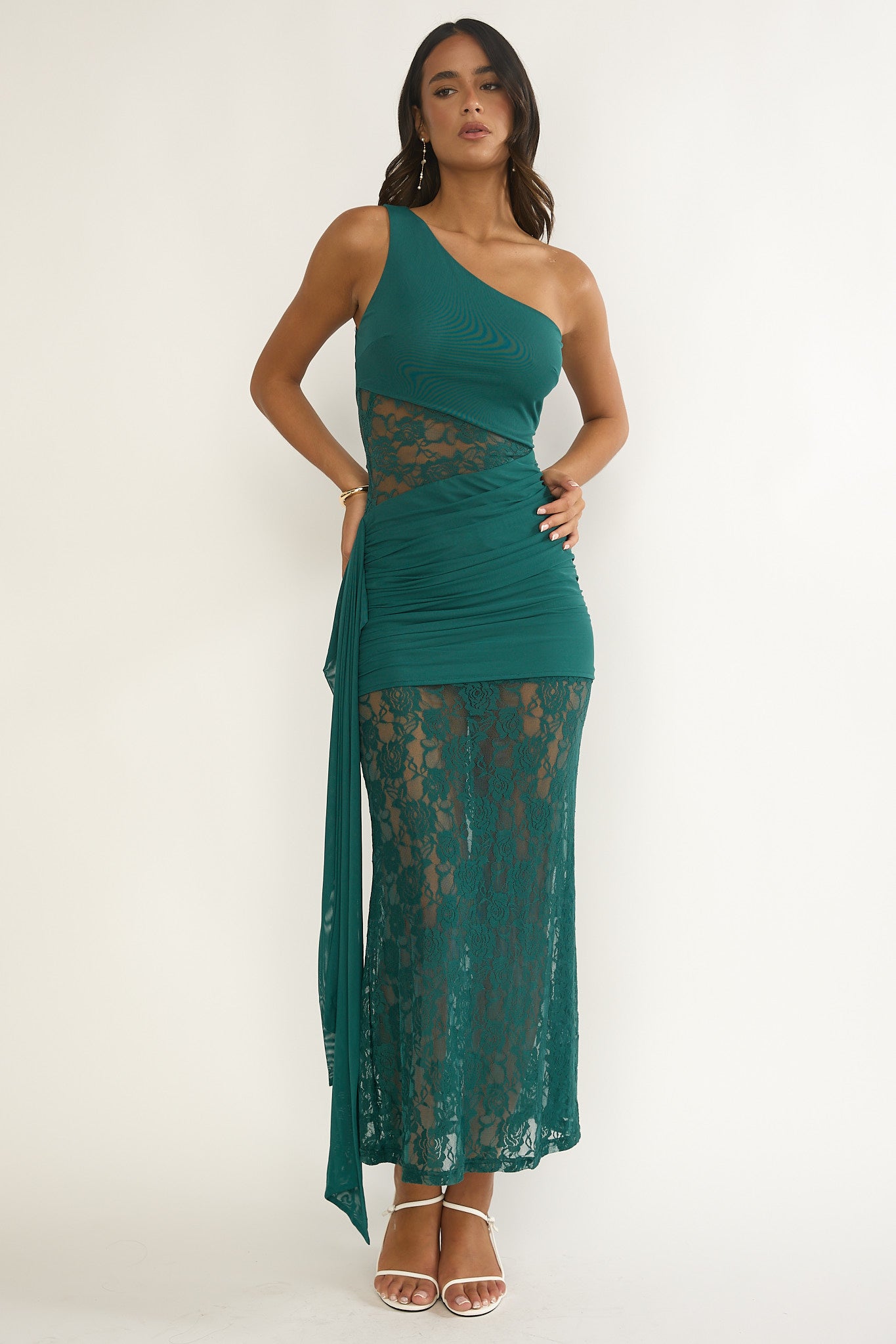 Luli Waist Sash Halter Maxi Dress Lace Teal by Selfie Leslie Australia