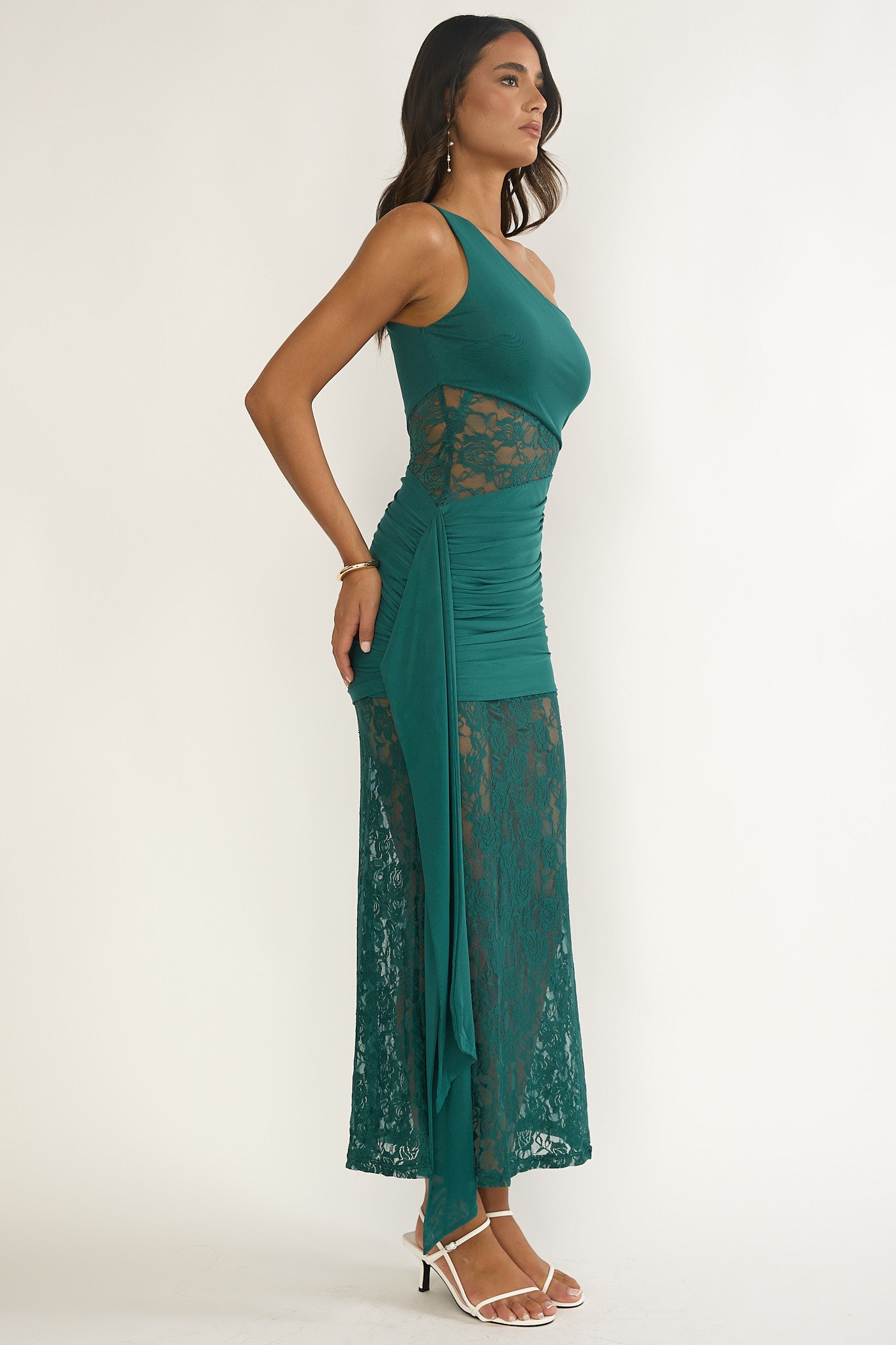 Luli Waist Sash Halter Maxi Dress Lace Teal by Selfie Leslie Australia