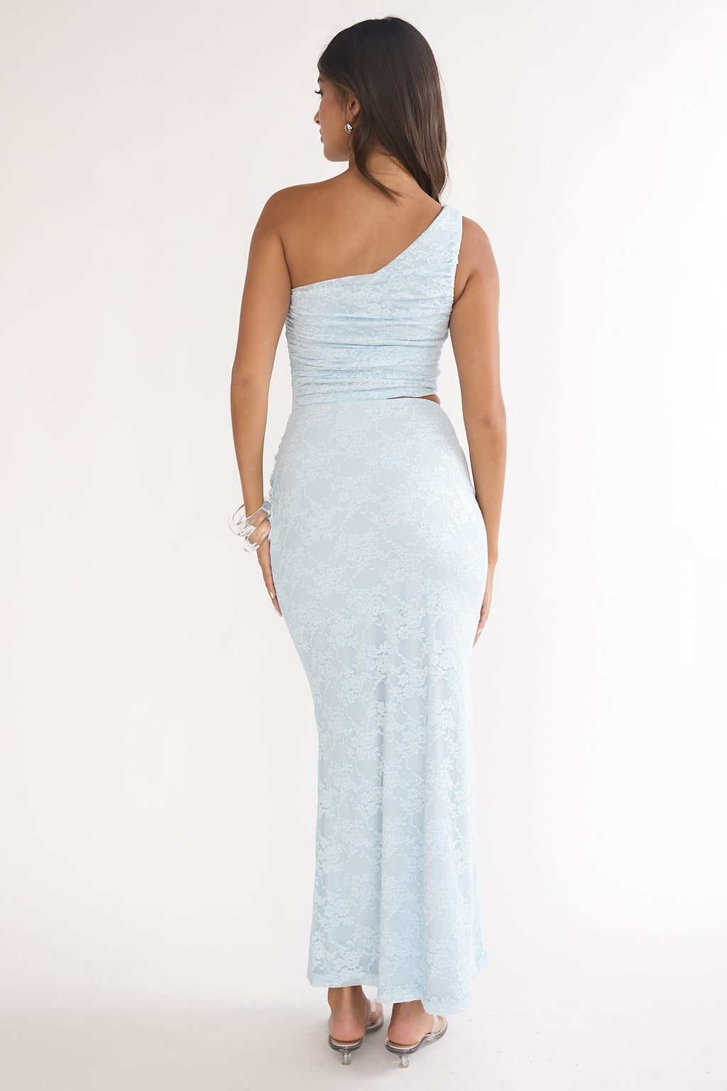 Luli One-Shoulder Cut-Out Maxi Dress Textured Light Blue by Selfie Leslie Australia
