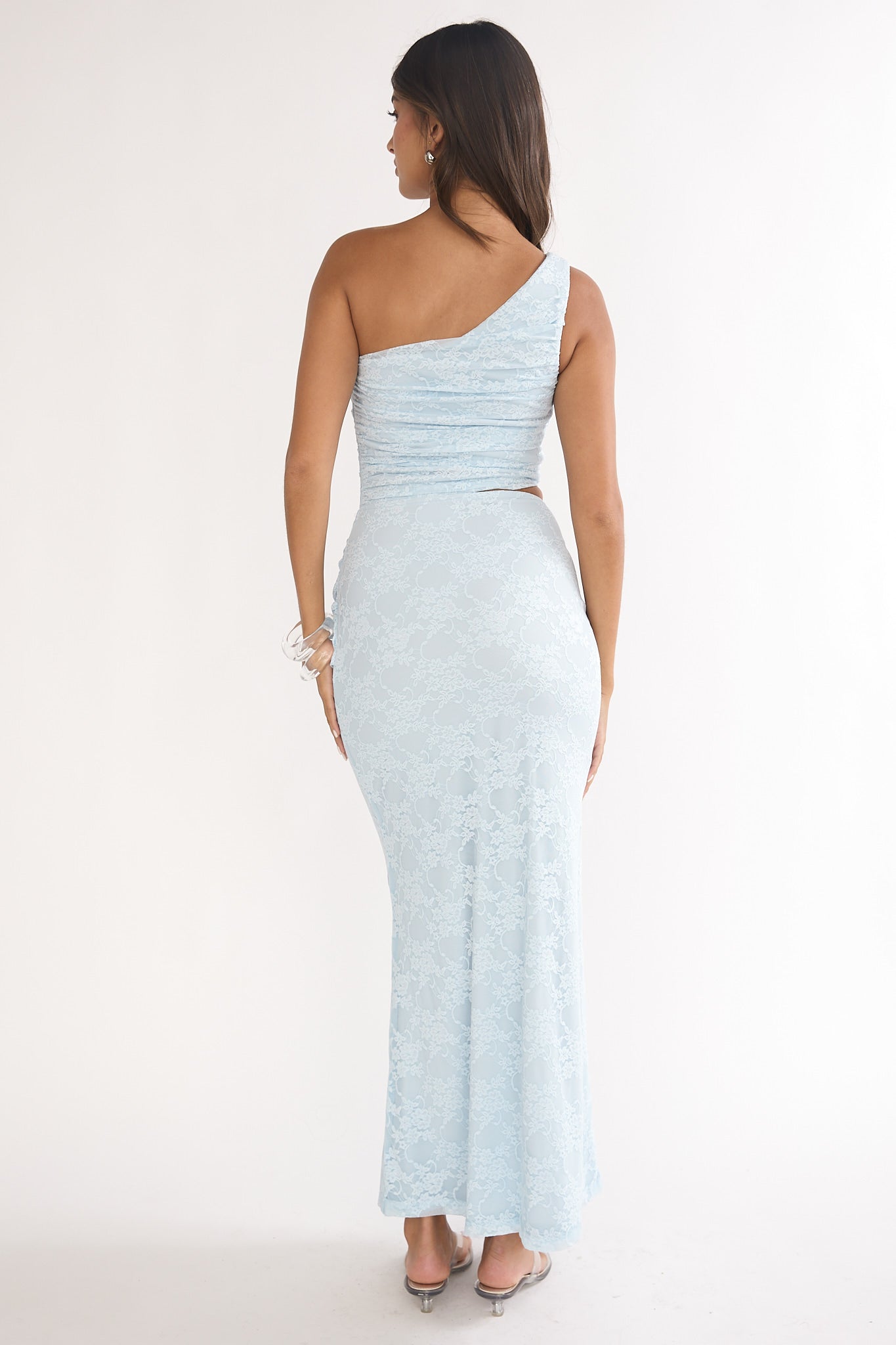 Luli One-Shoulder Cut-Out Maxi Dress Textured Light Blue by Selfie Leslie Australia