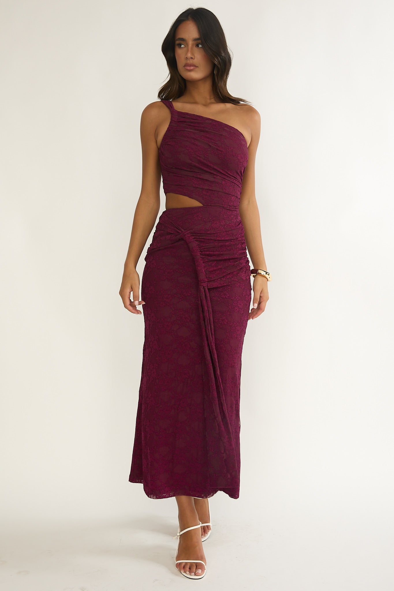 Luli One-Shoulder Cut-Out Maxi Dress Textured Plum by Selfie Leslie Australia