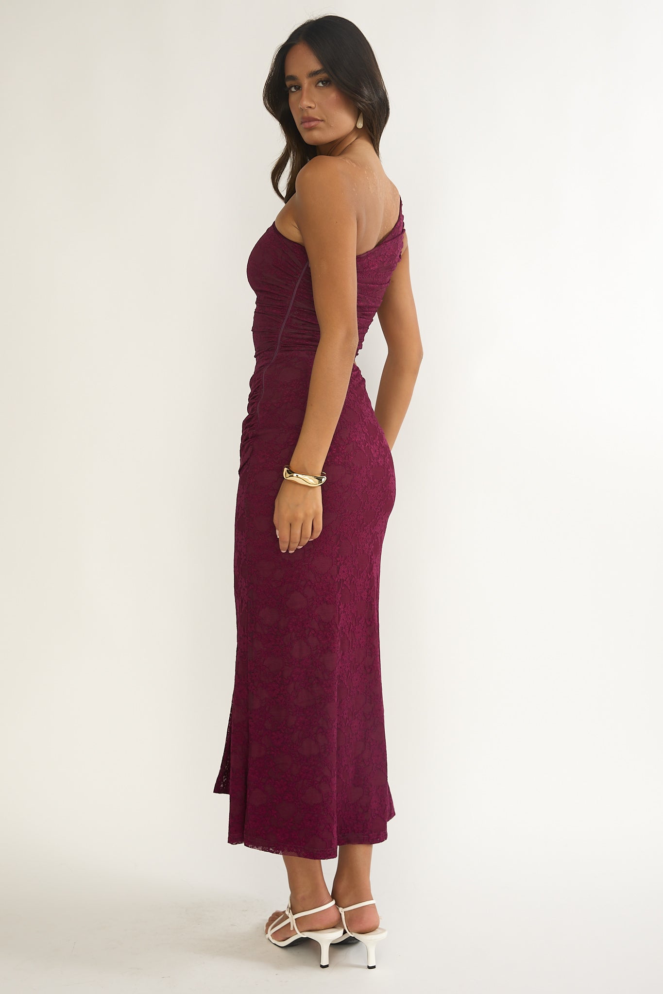 Luli One-Shoulder Cut-Out Maxi Dress Textured Plum by Selfie Leslie Australia