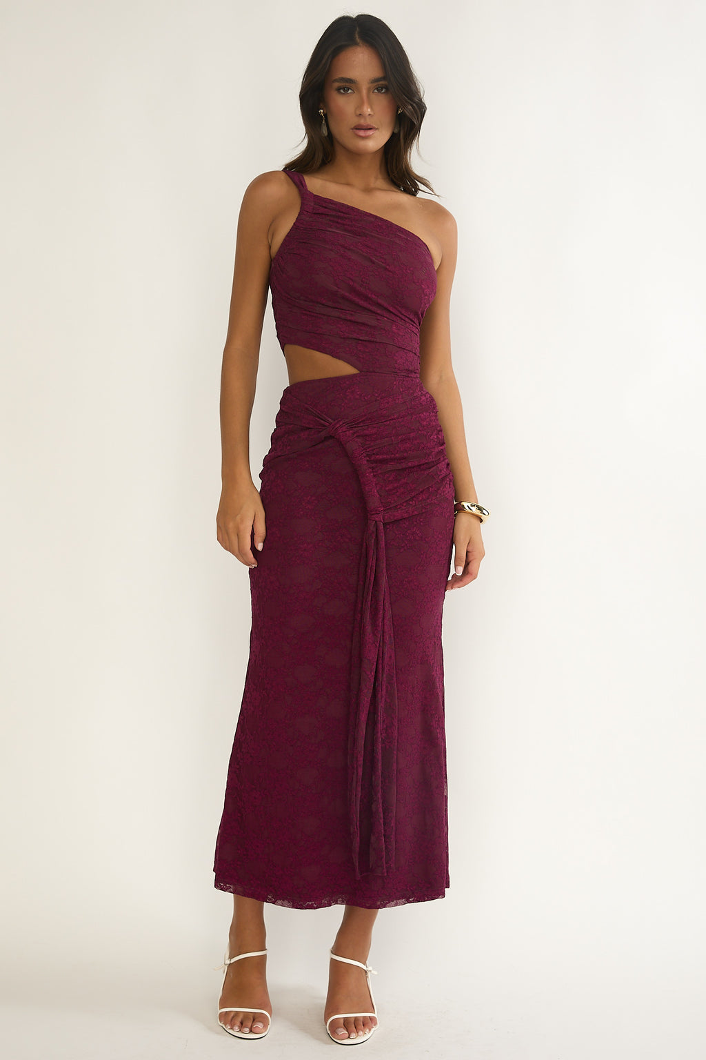 Luli One-Shoulder Cut-Out Maxi Dress Textured Plum by Selfie Leslie Australia