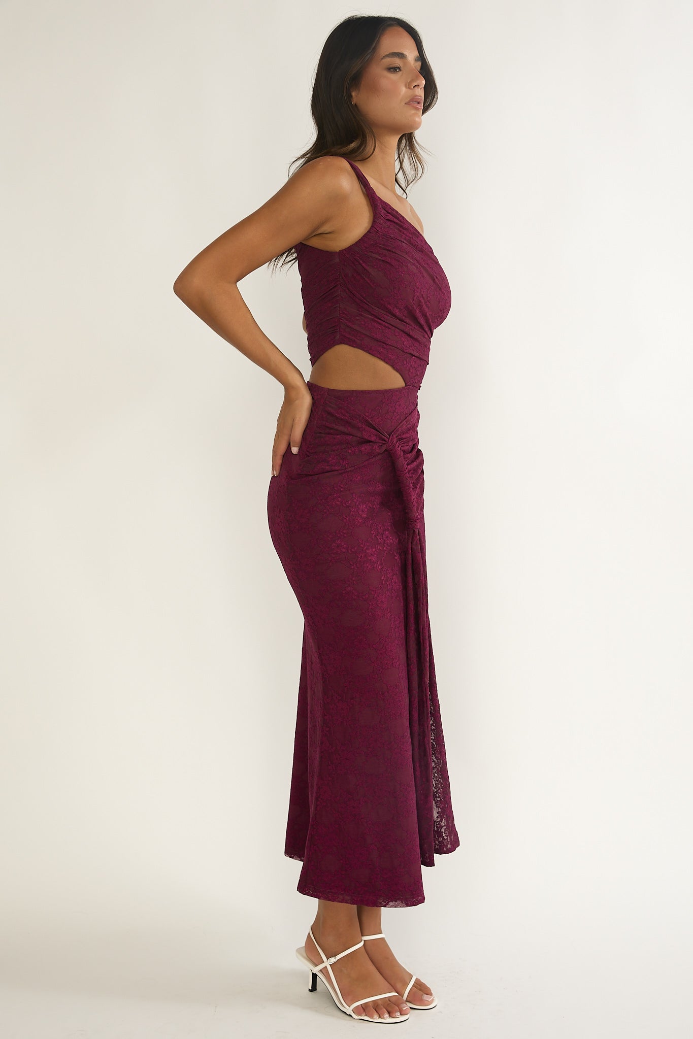 Luli One-Shoulder Cut-Out Maxi Dress Textured Plum by Selfie Leslie Australia