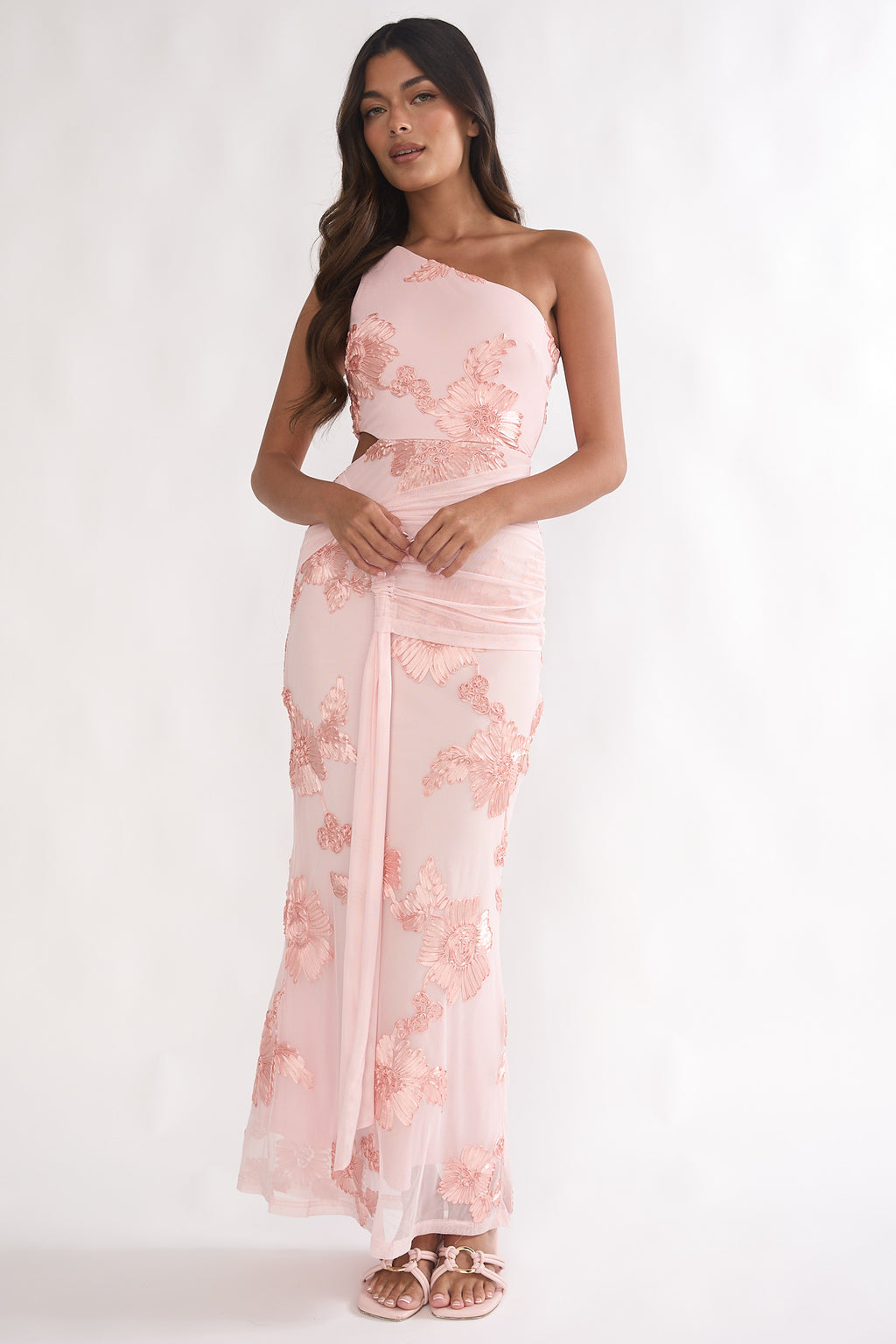 Luli One-Shoulder Cut-Out Maxi Dress Textured Blush by Selfie Leslie Australia
