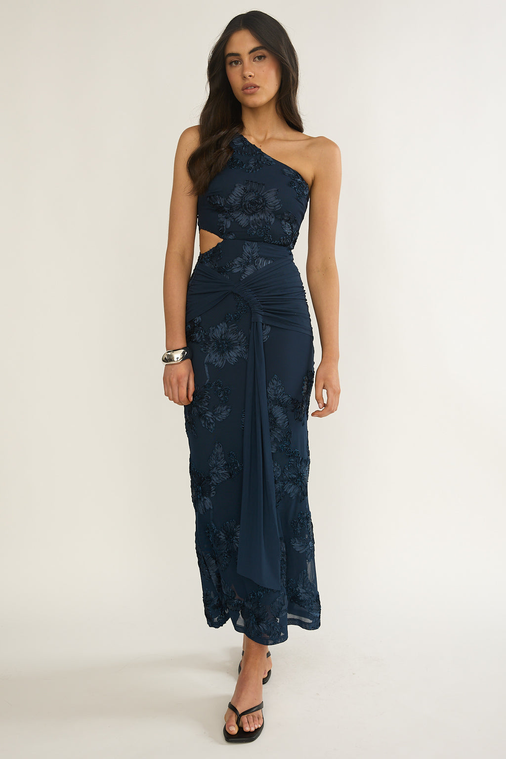 Luli One-Shoulder Cut-Out Maxi Dress Textured Navy by Selfie Leslie Australia