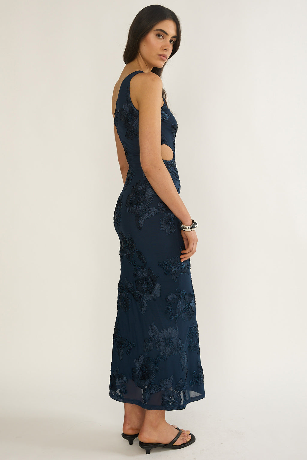 Luli One-Shoulder Cut-Out Maxi Dress Textured Navy by Selfie Leslie Australia