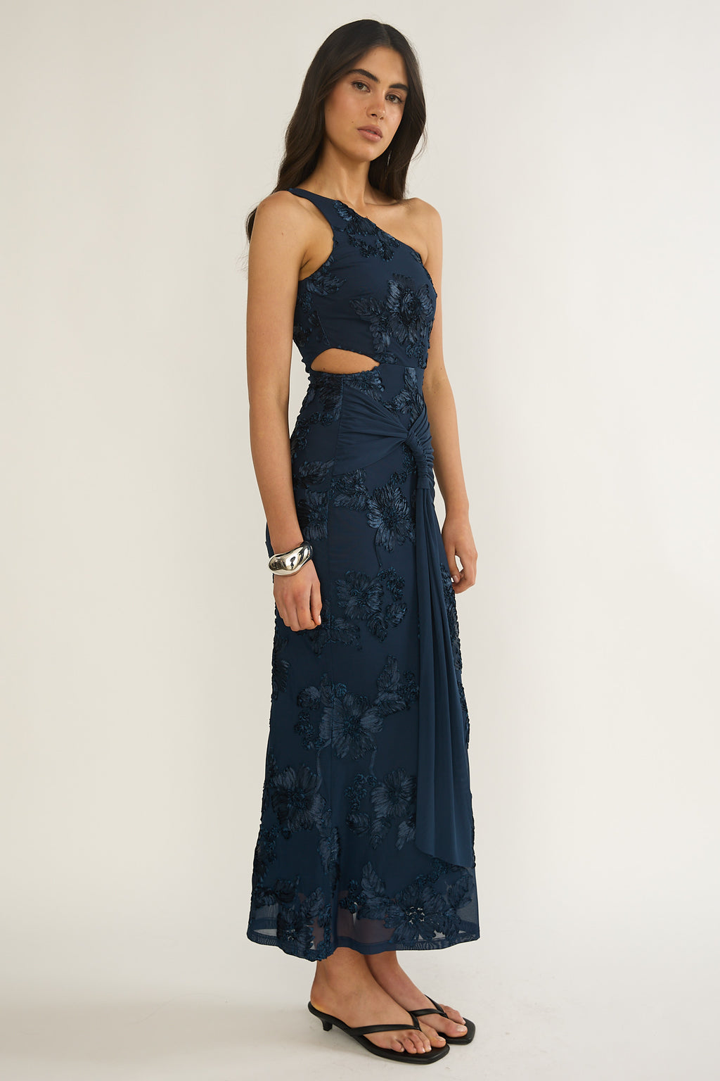 Luli One-Shoulder Cut-Out Maxi Dress Textured Navy by Selfie Leslie Australia