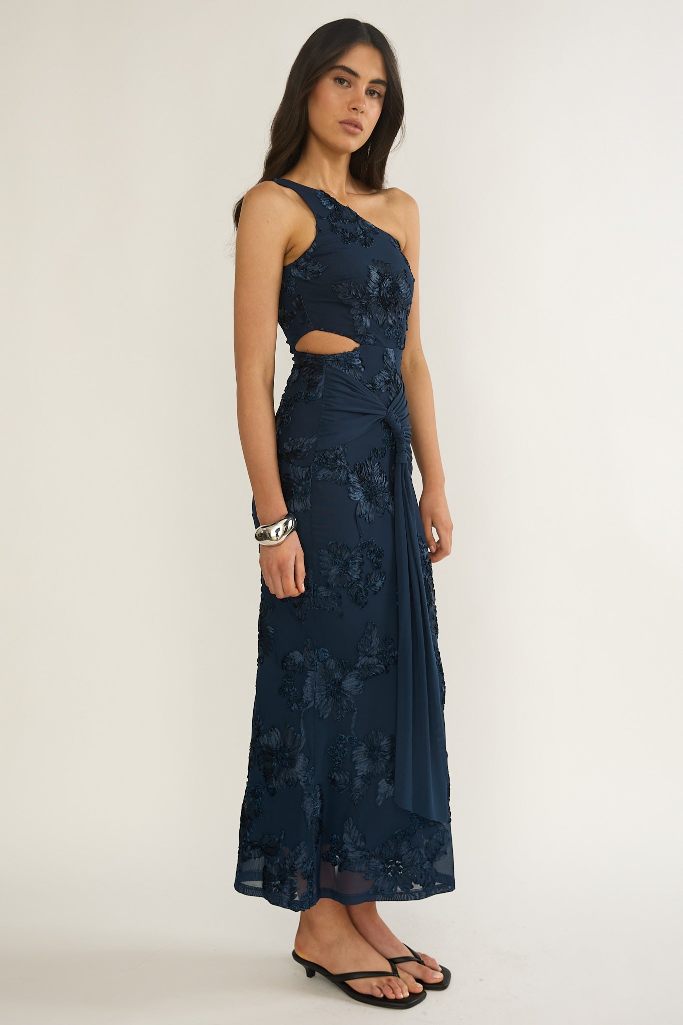 Luli One-Shoulder Cut-Out Maxi Dress Textured Navy by Selfie Leslie Australia