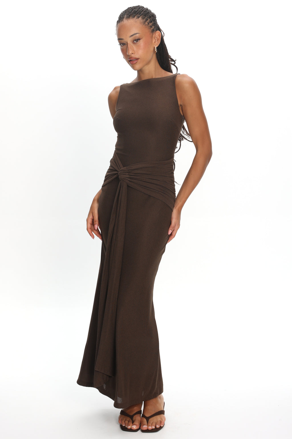 Luli Boat Neck Sash Maxi Dress Chocolate by Selfie Leslie Australia