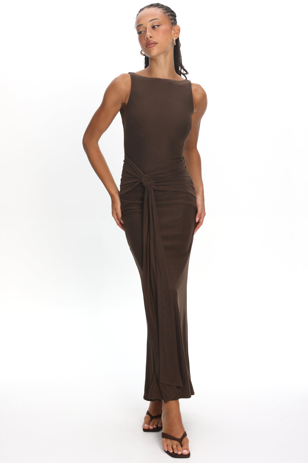 Luli Boat Neck Sash Maxi Dress Chocolate by Selfie Leslie Australia