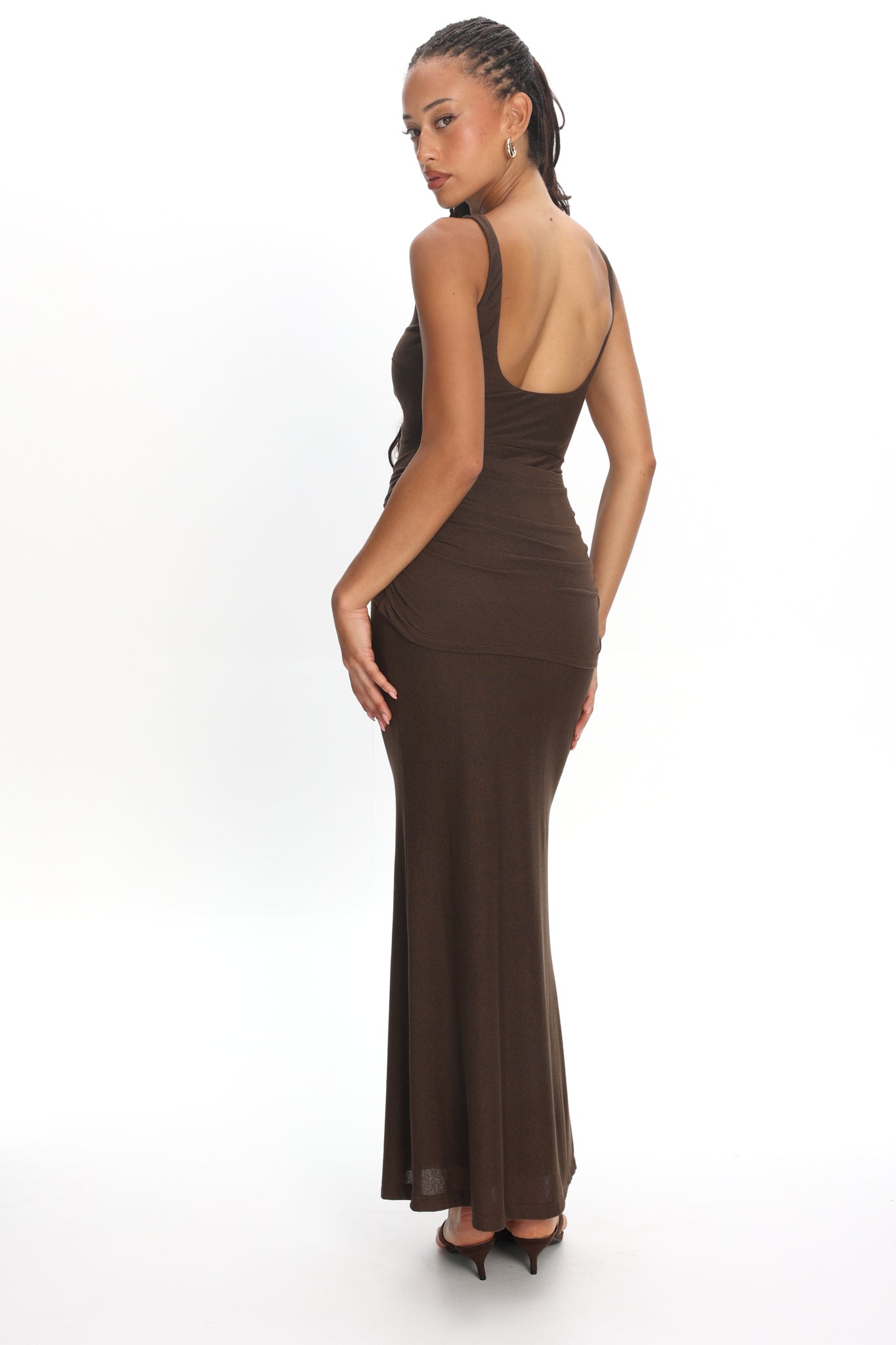 Luli Boat Neck Sash Maxi Dress Chocolate by Selfie Leslie Australia
