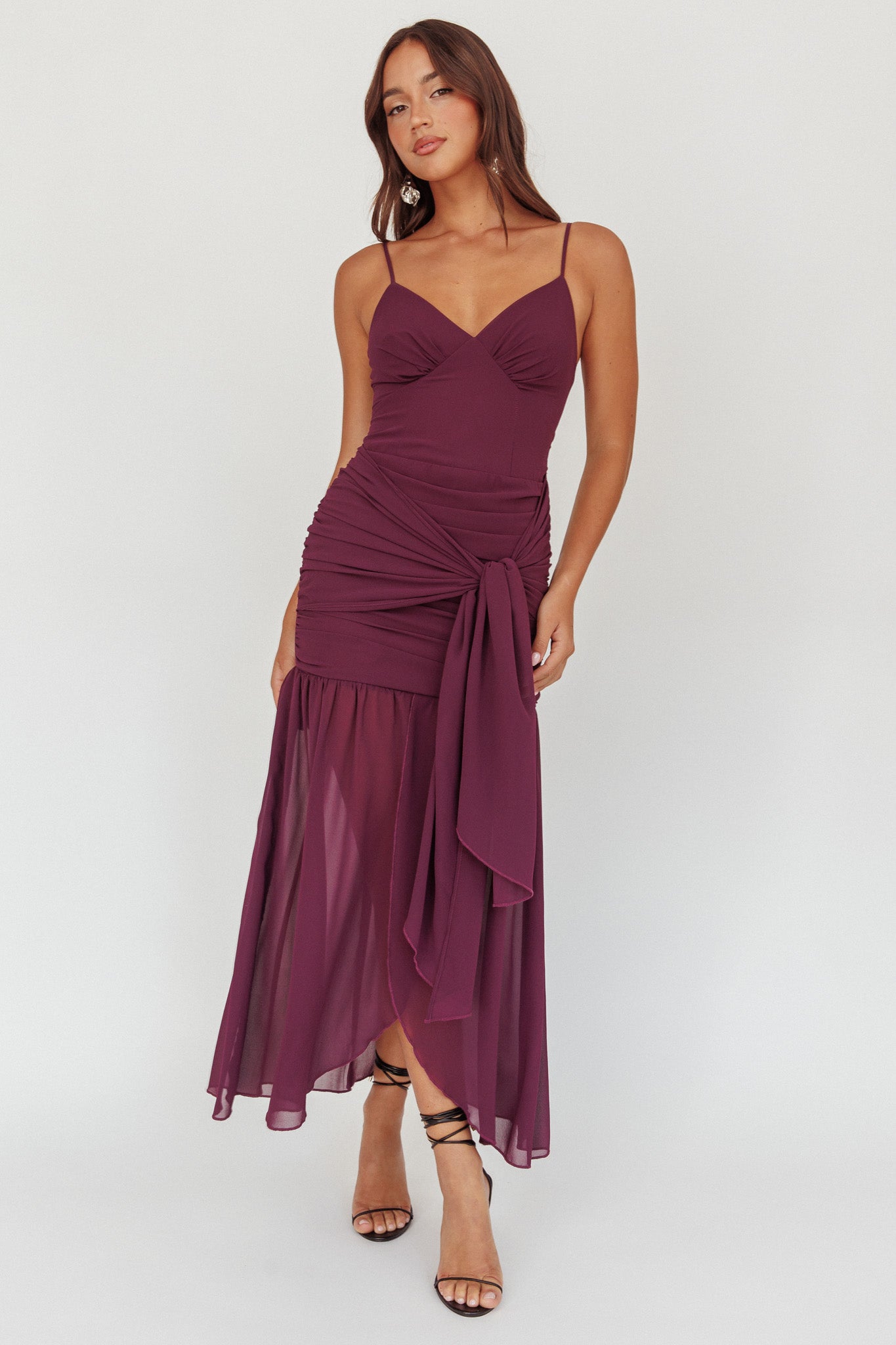 Floating Waist Sash Maxi Dress Plum by Selfie Leslie Australia