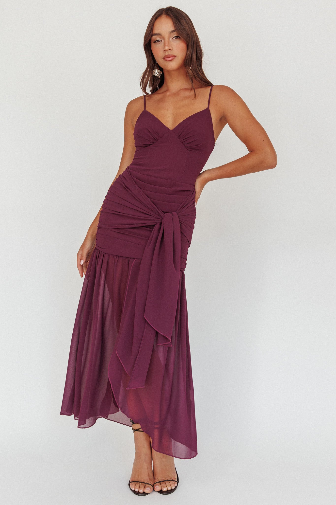 Floating Waist Sash Maxi Dress Plum by Selfie Leslie Australia