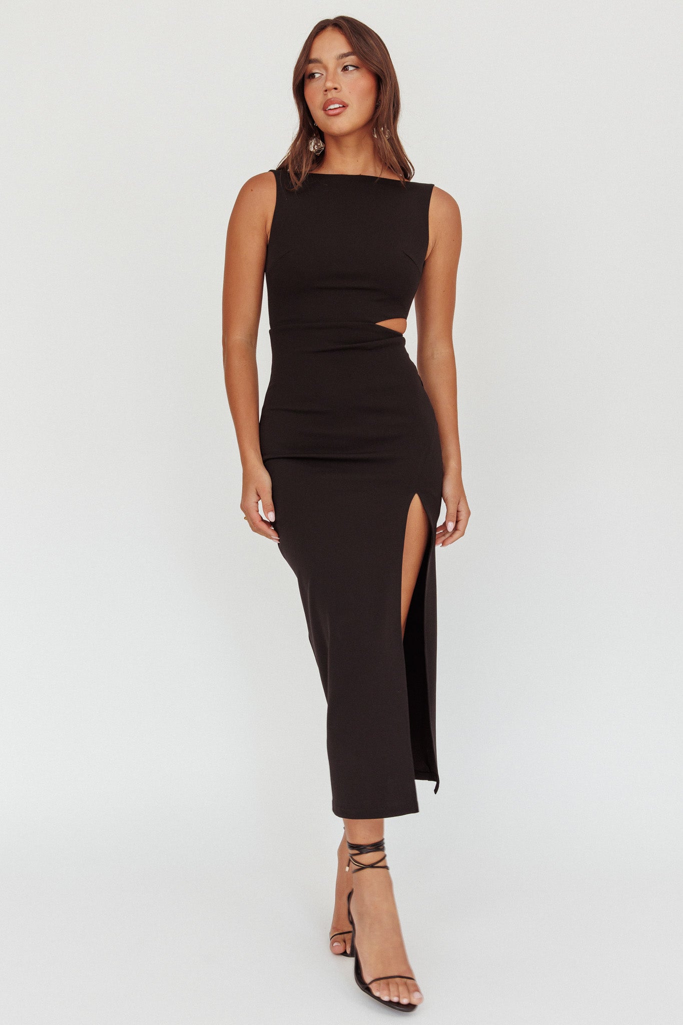 Emille Cut-Out Split Midi Dress Black by Selfie Leslie Australia