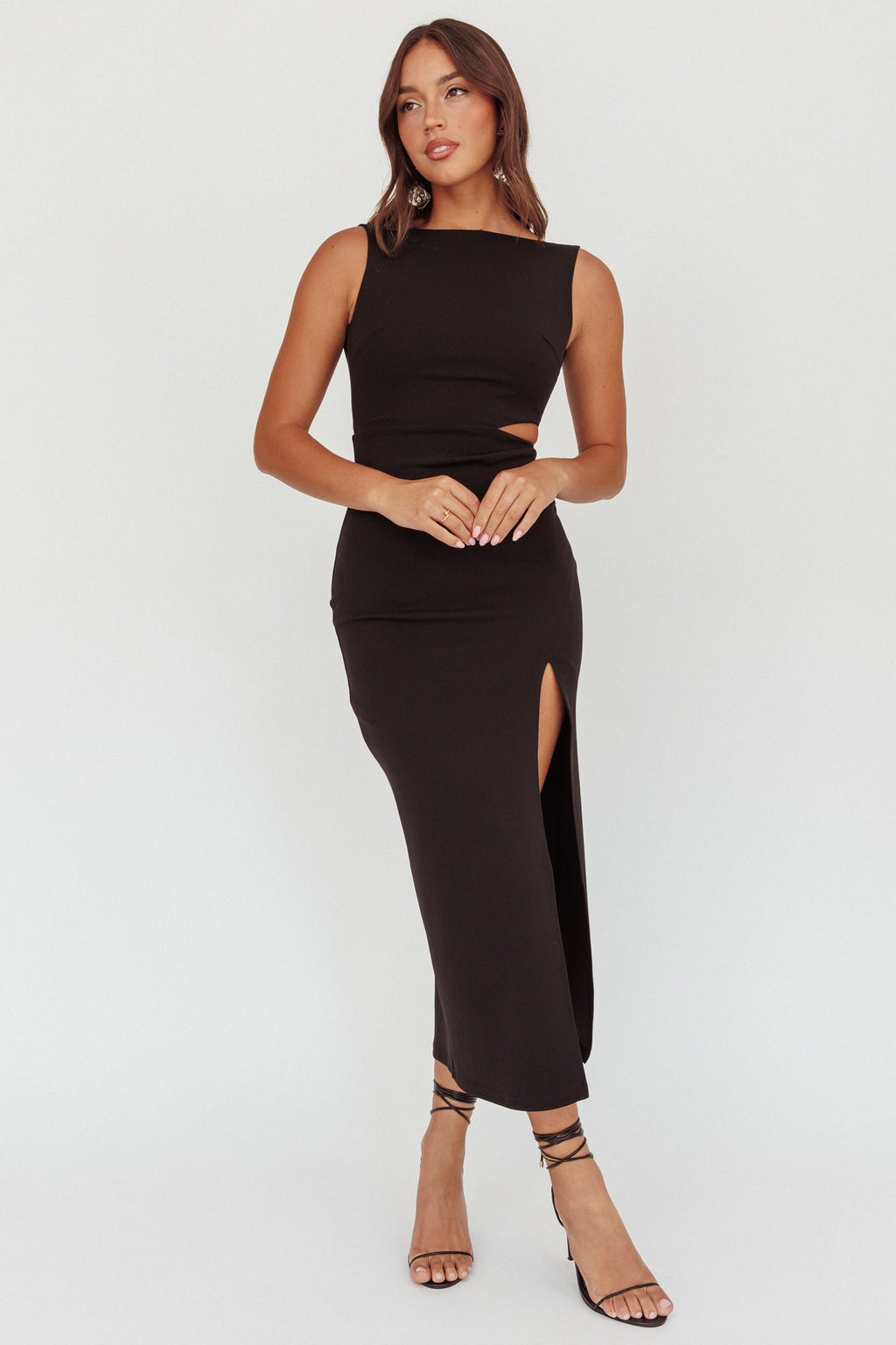 Emille Cut-Out Split Midi Dress Black by Selfie Leslie Australia