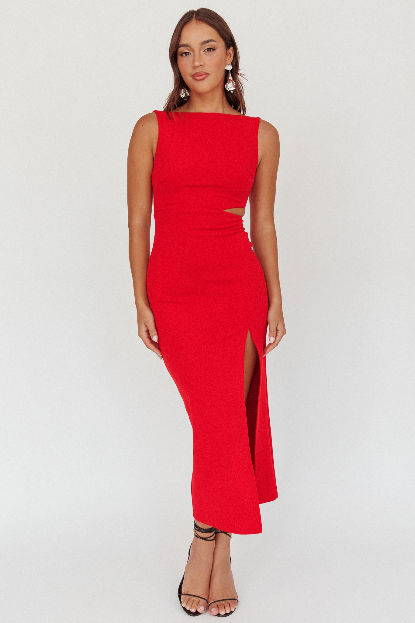 Emille Cut-Out Split Midi Dress Red by Selfie Leslie Australia