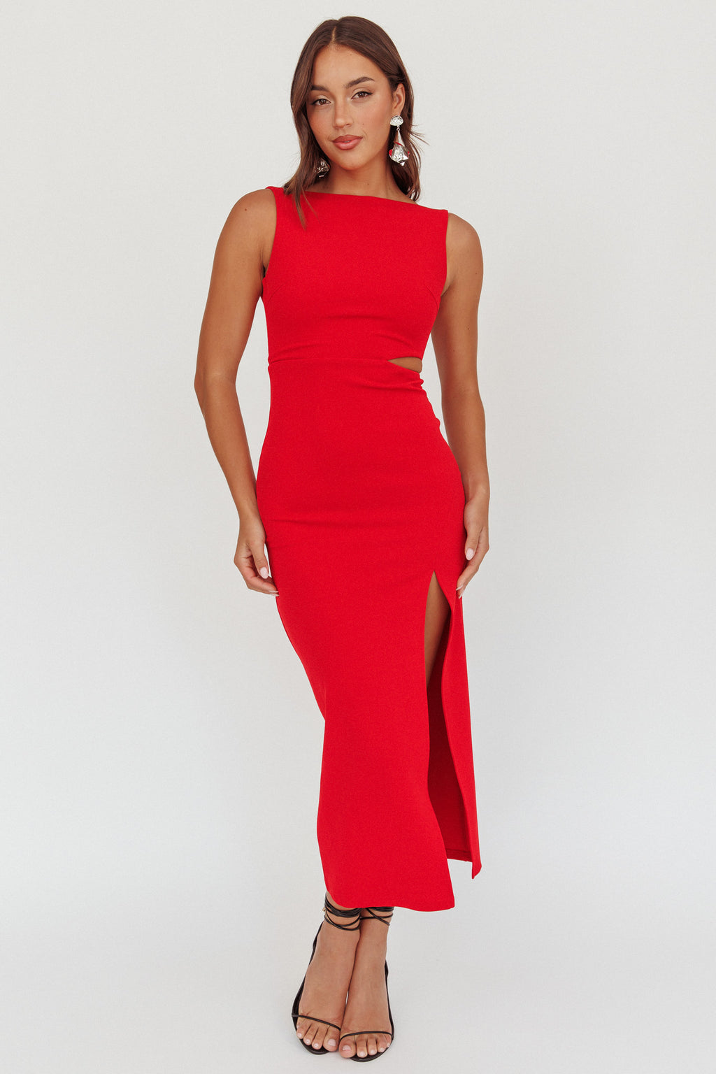 Emille Cut-Out Split Midi Dress Red by Selfie Leslie Australia