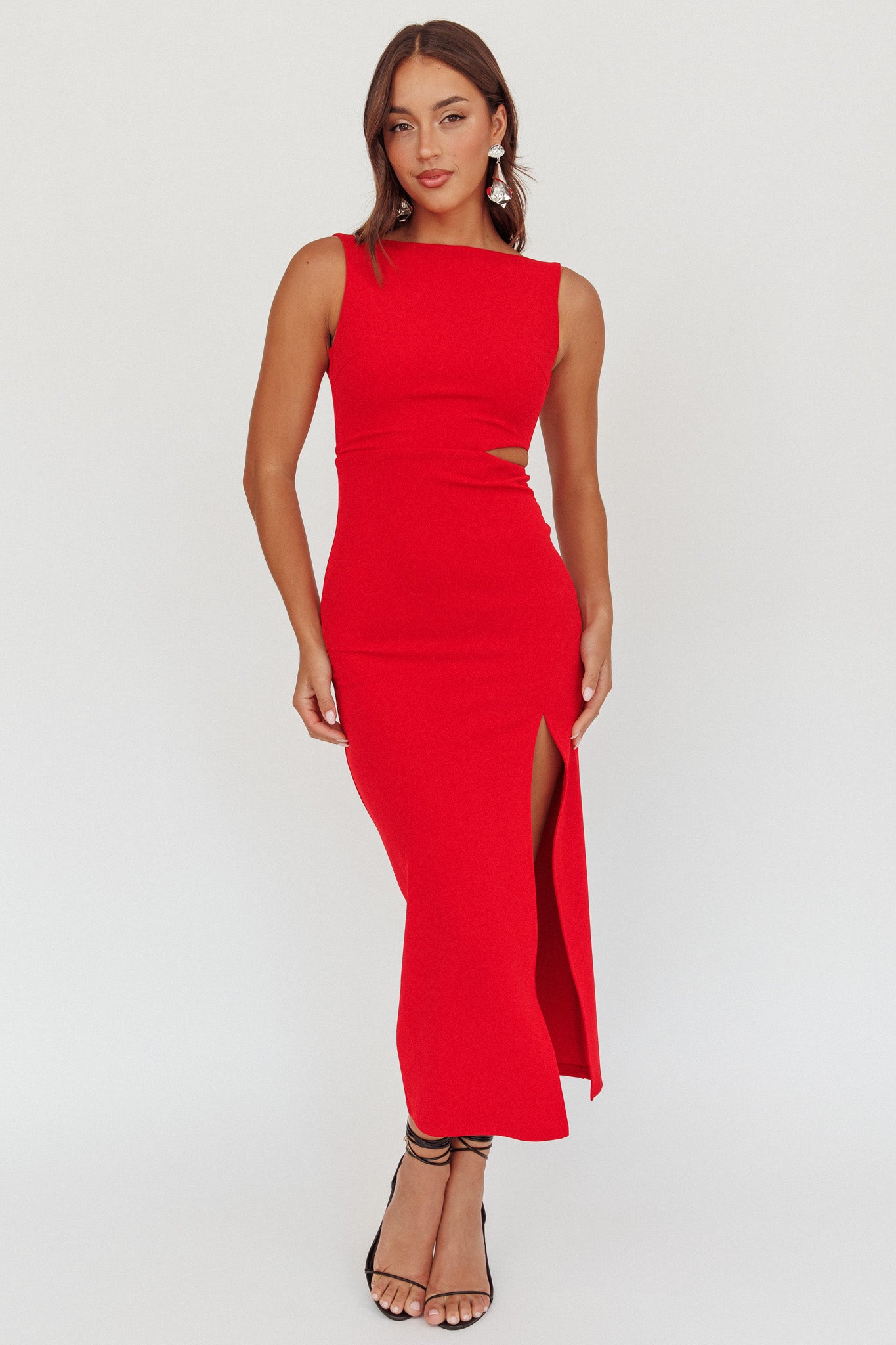 Emille Cut-Out Split Midi Dress Red by Selfie Leslie Australia