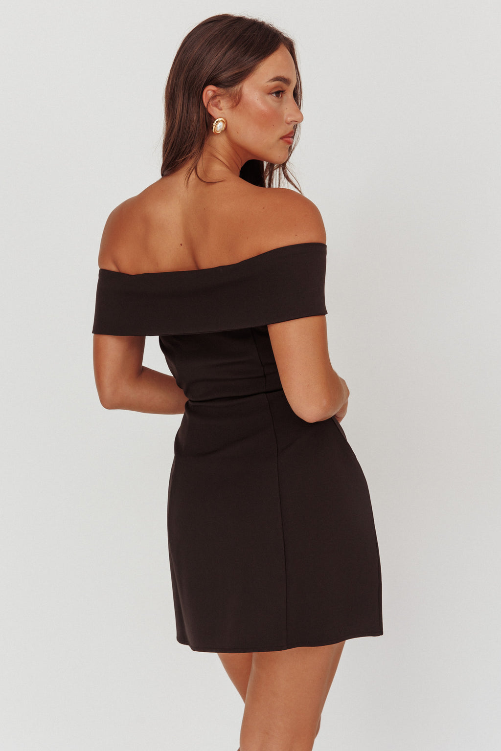 Midnight Moment Off-Shoulder Crossover Mini Dress Black by Selfie Leslie Australia