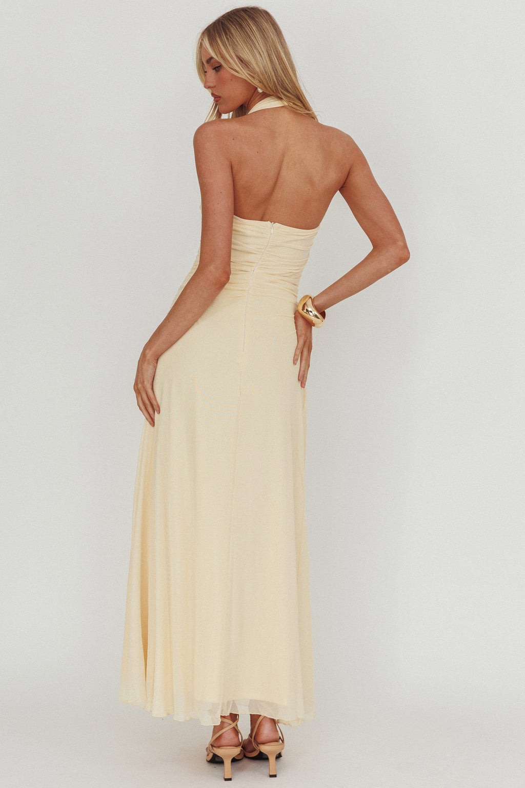 Azure Sun Halterneck Drop Waist Maxi Dress Yellow by Selfie Leslie Australia