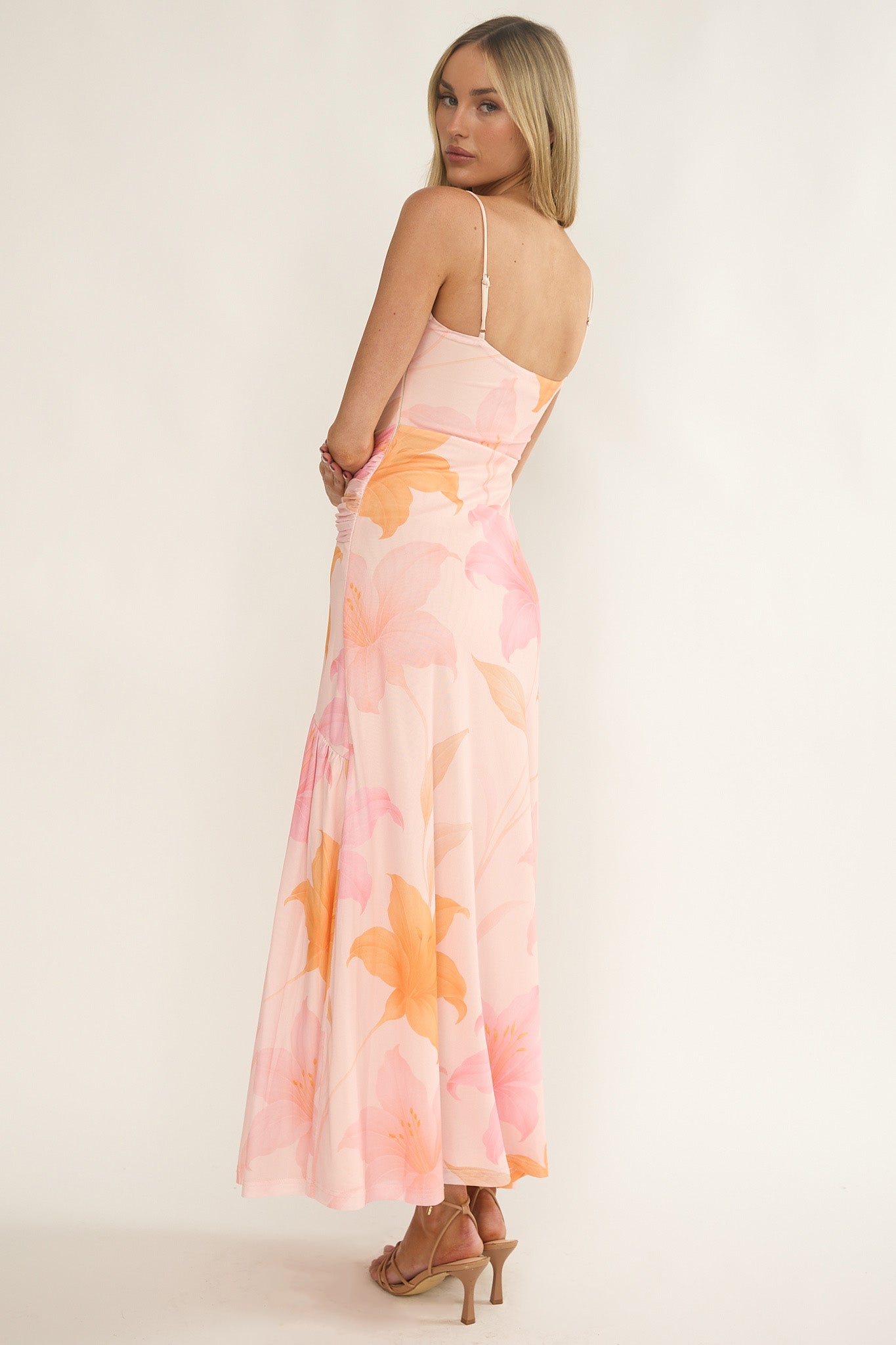 Azure Sun Drop Waist Split Maxi Dress Print Orange by Selfie Leslie Australia